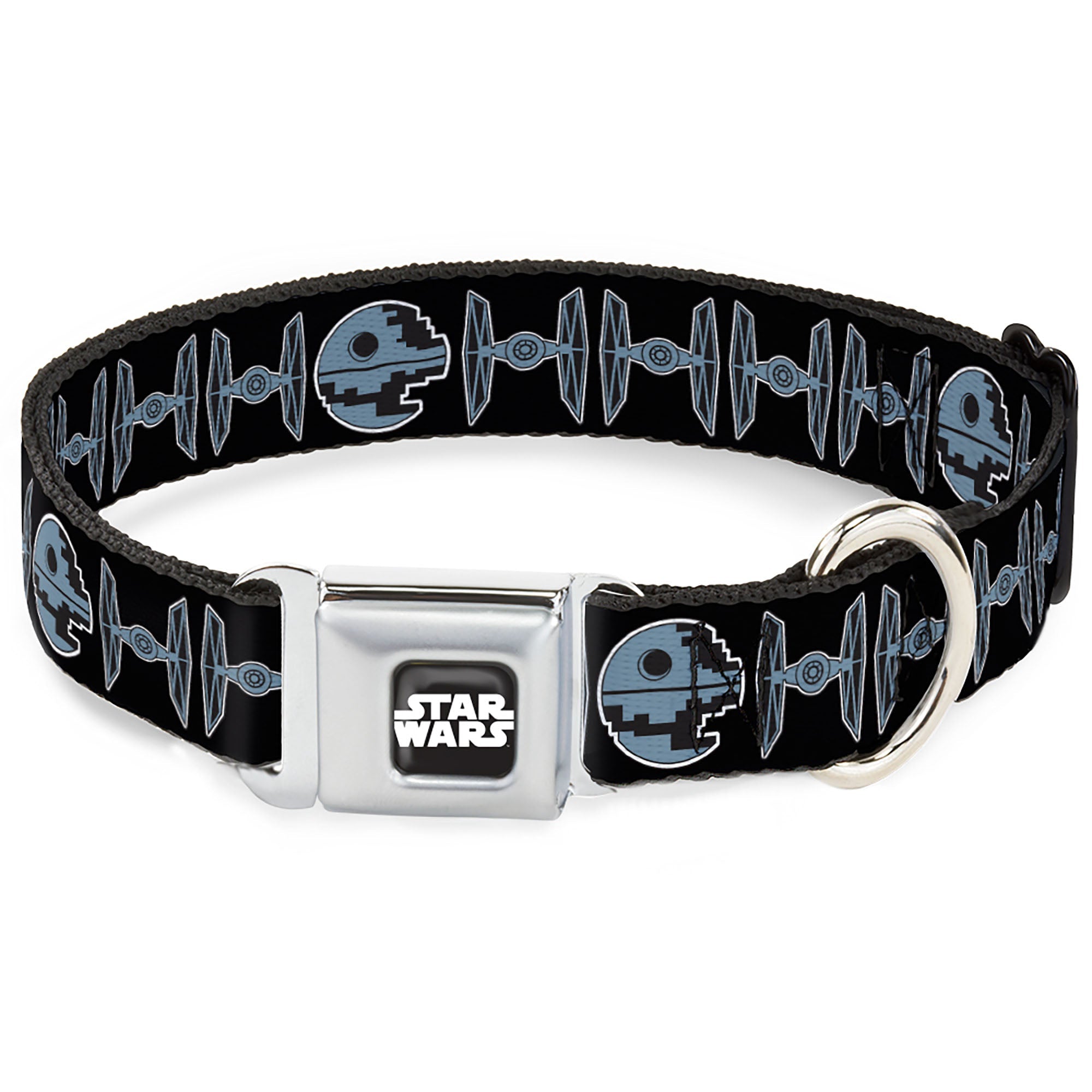 STAR WARS Logo Full Color Black/White Seatbelt Buckle Collar - Star Wars Death Star and TIE Fighters Black/Gray