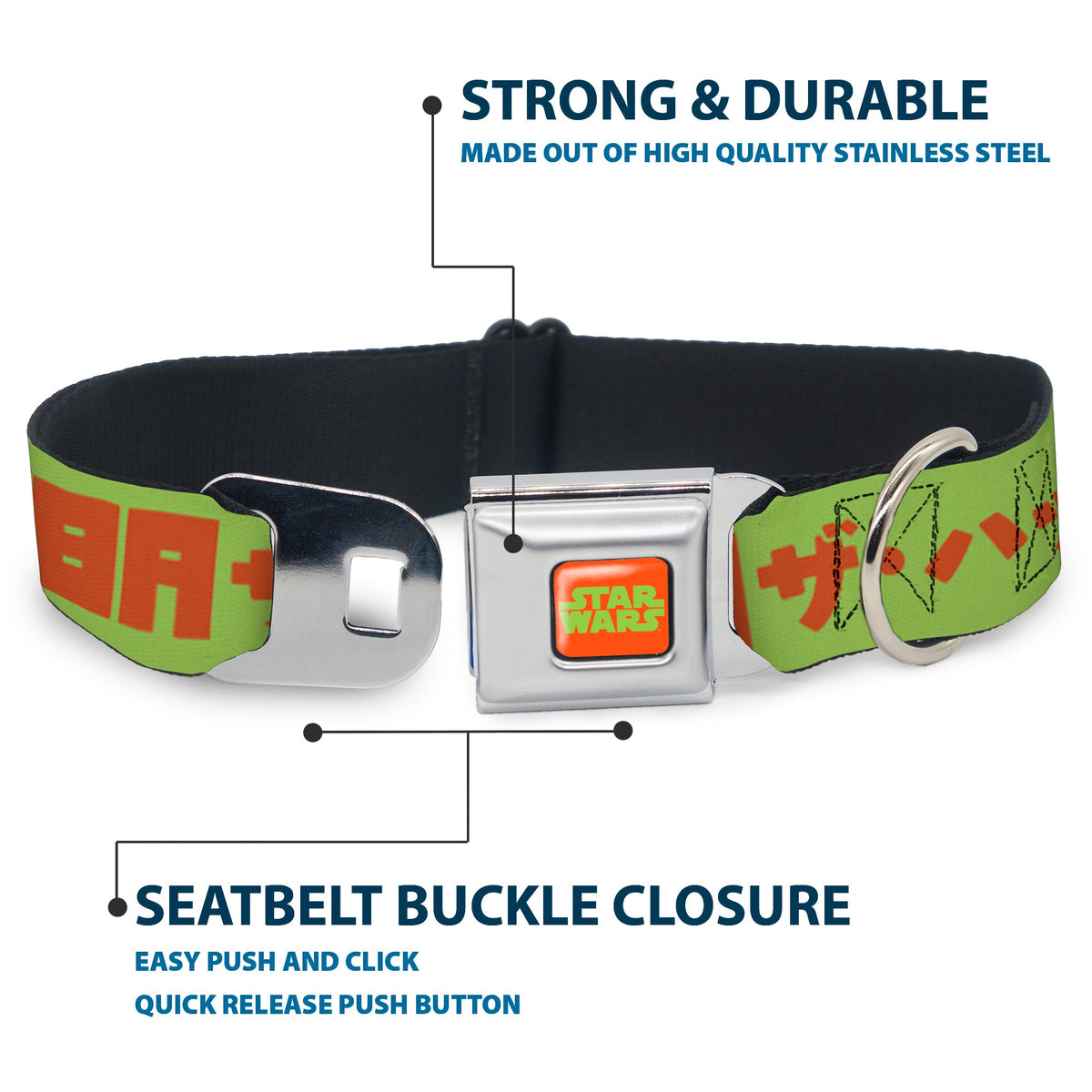 STAR WARS Logo Full Color Orange/Green Seatbelt Buckle Collar - Star Wars JABBA THE HUTT Text and Characters Green/Orange