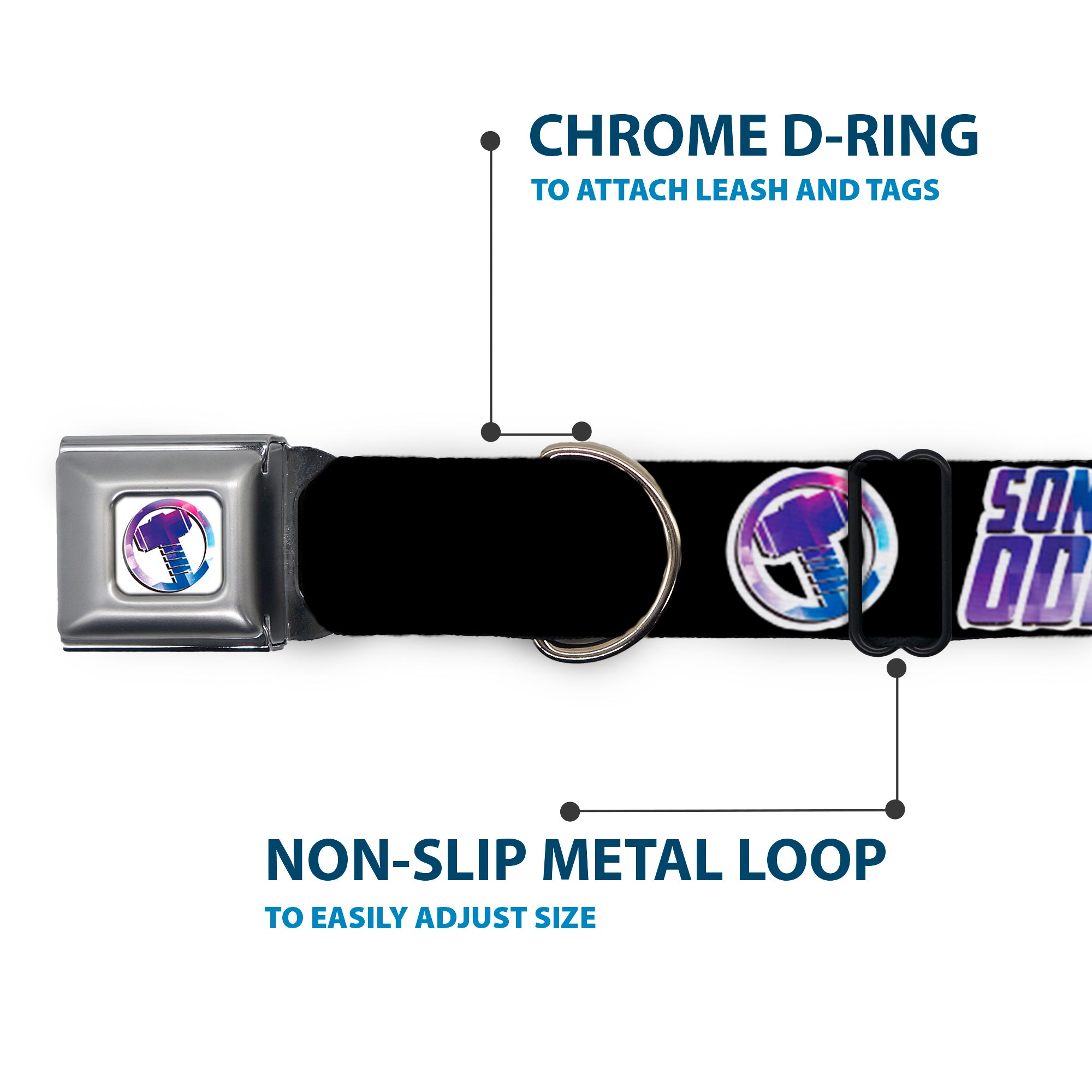 Thor Hamer Icon Full Color White/Blues Seatbelt Buckle Collar - Thor SON OF ODIN/Hamner Icon Black/White/Blues