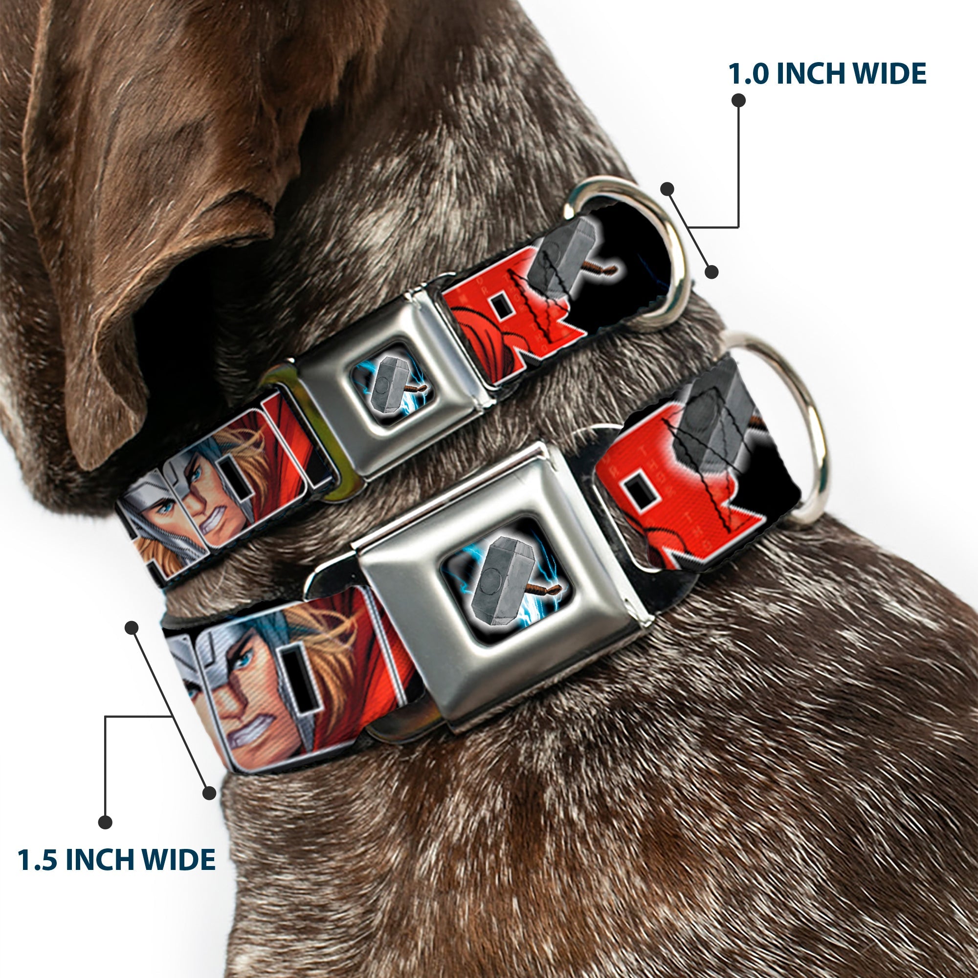 MARVEL AVENGERS Thors Hammer Full Color Seatbelt Buckle Collar - THOR Poses/Hammer