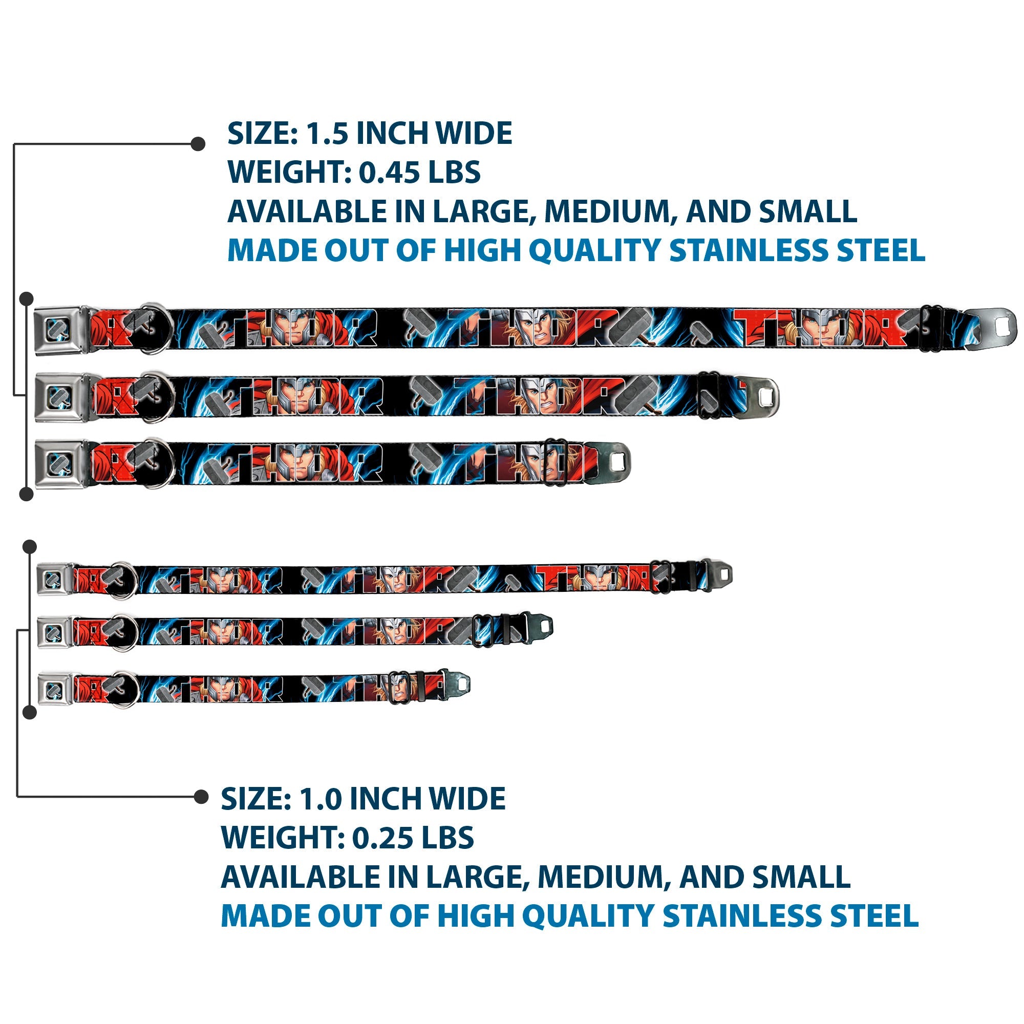 MARVEL AVENGERS Thors Hammer Full Color Seatbelt Buckle Collar - THOR Poses/Hammer