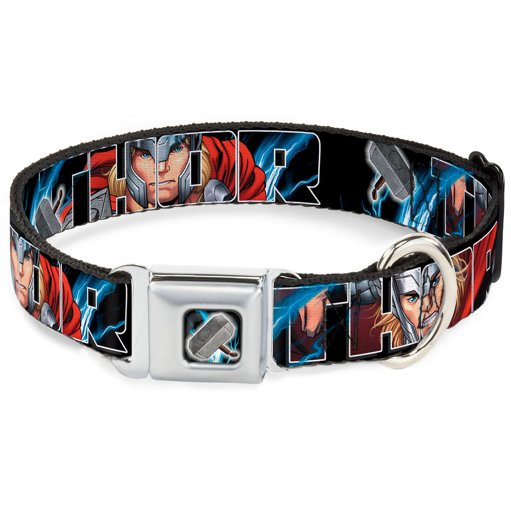 MARVEL AVENGERS Thors Hammer Full Color Seatbelt Buckle Collar - THOR Poses/Hammer