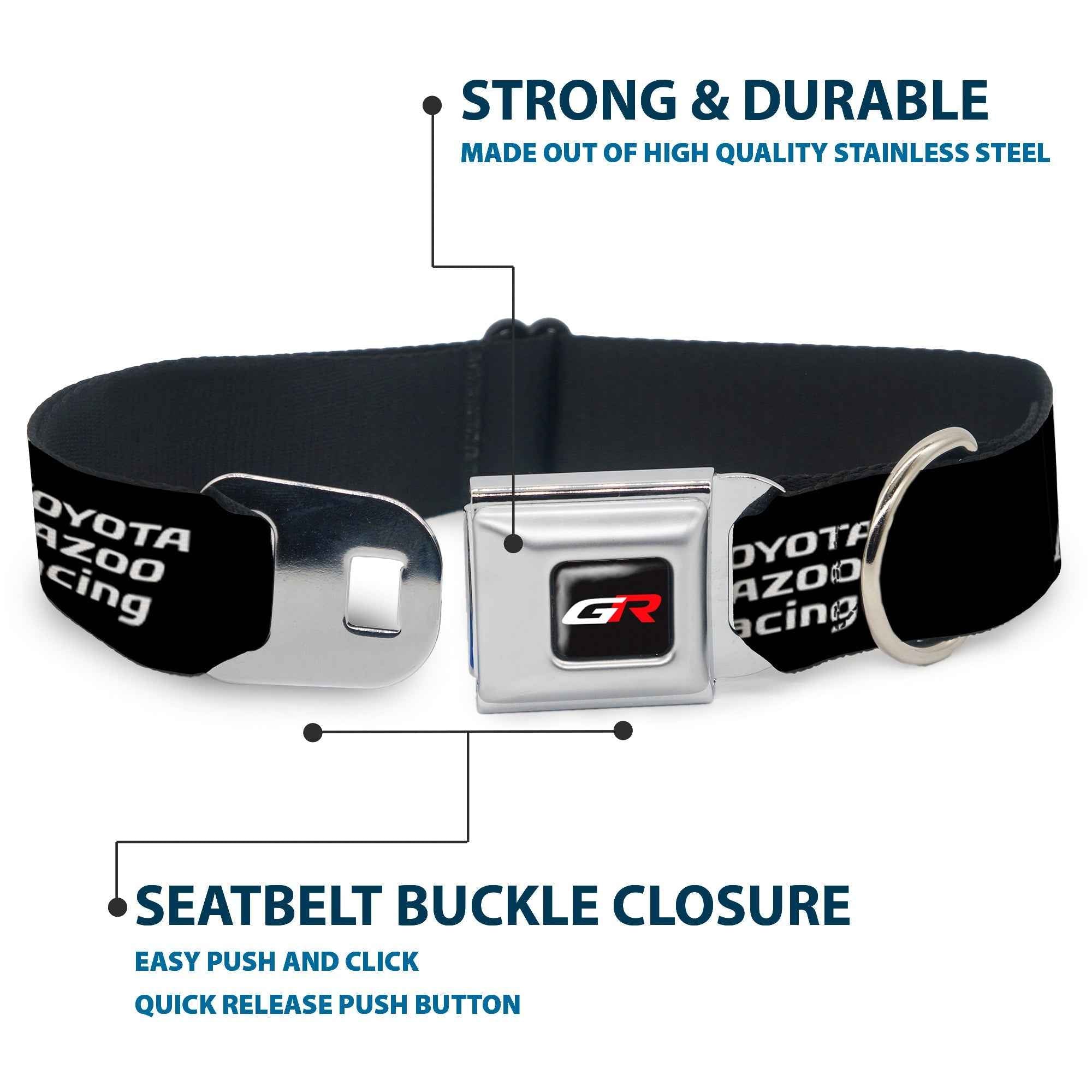 Buckle-Down Toyota Gazoo Racing GR Logo Black/White Red & North America Logo Black/White/Red Seatbelt Buckle Dog Collar