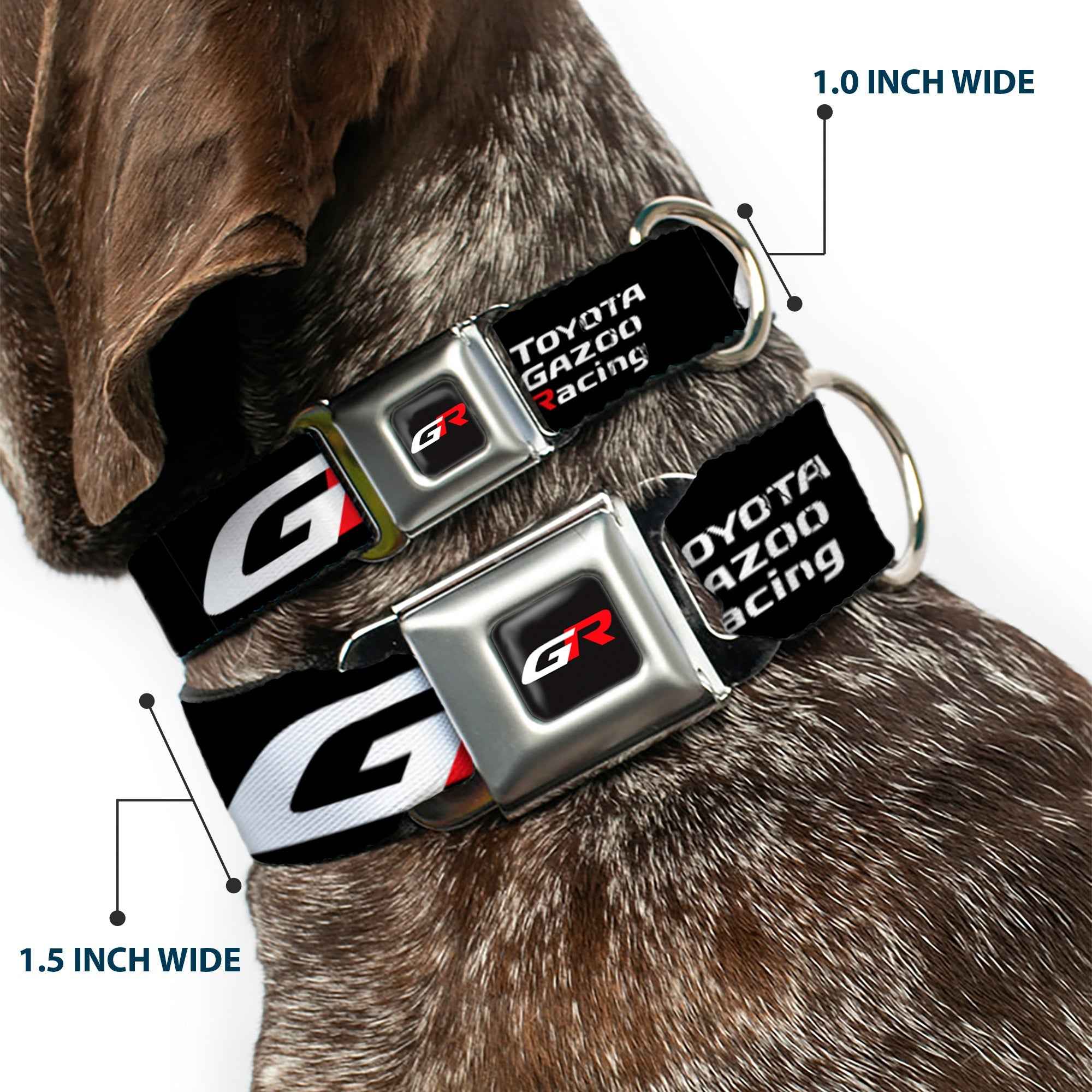 Buckle-Down Toyota Gazoo Racing GR Logo Full Color Black/White Red Seatbelt Buckle Dog Collar - Toyota Gazoo Racing GR Logo and Text Black/White/Red