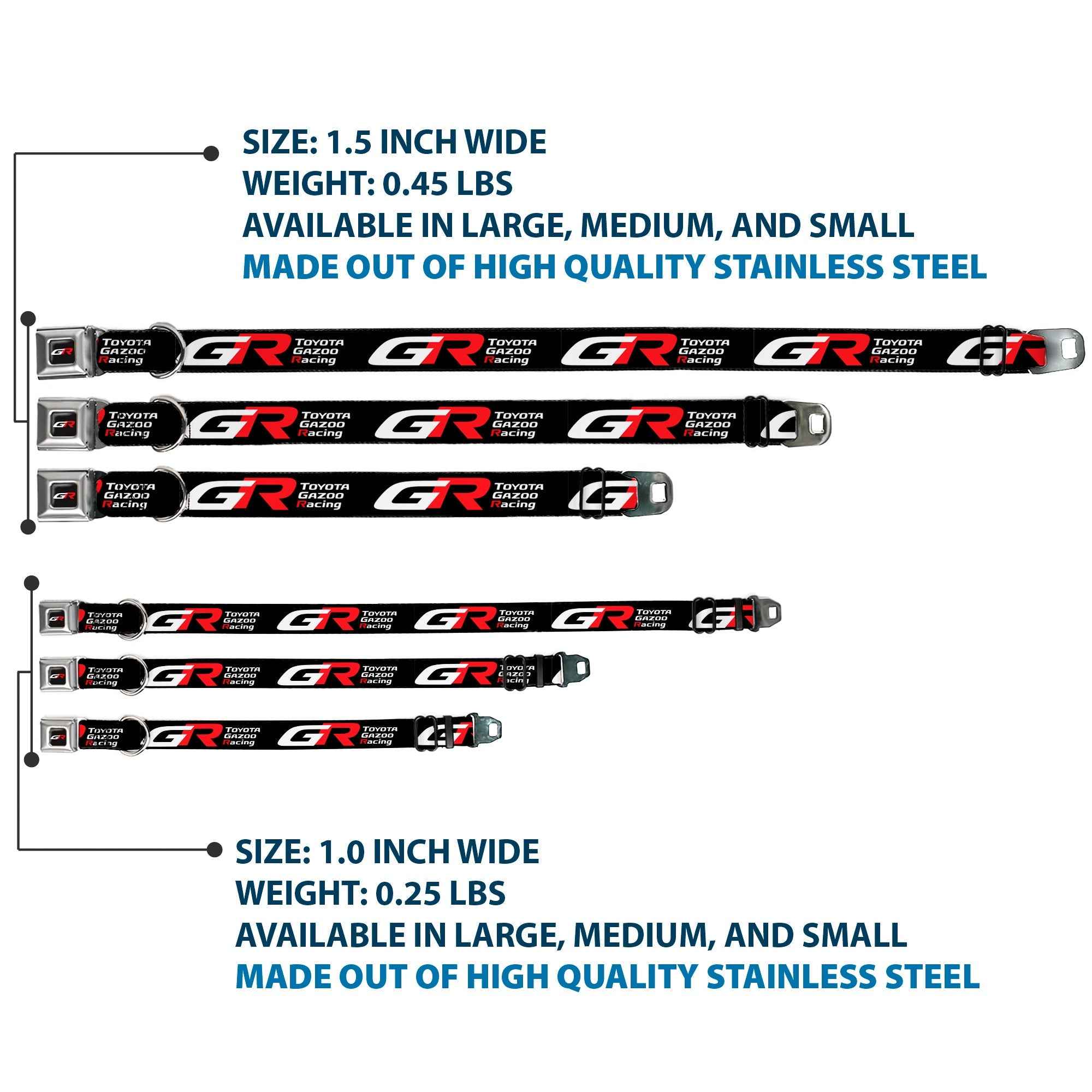 Buckle-Down Toyota Gazoo Racing GR Logo Full Color Black/White Red Seatbelt Buckle Dog Collar - Toyota Gazoo Racing GR Logo and Text Black/White/Red