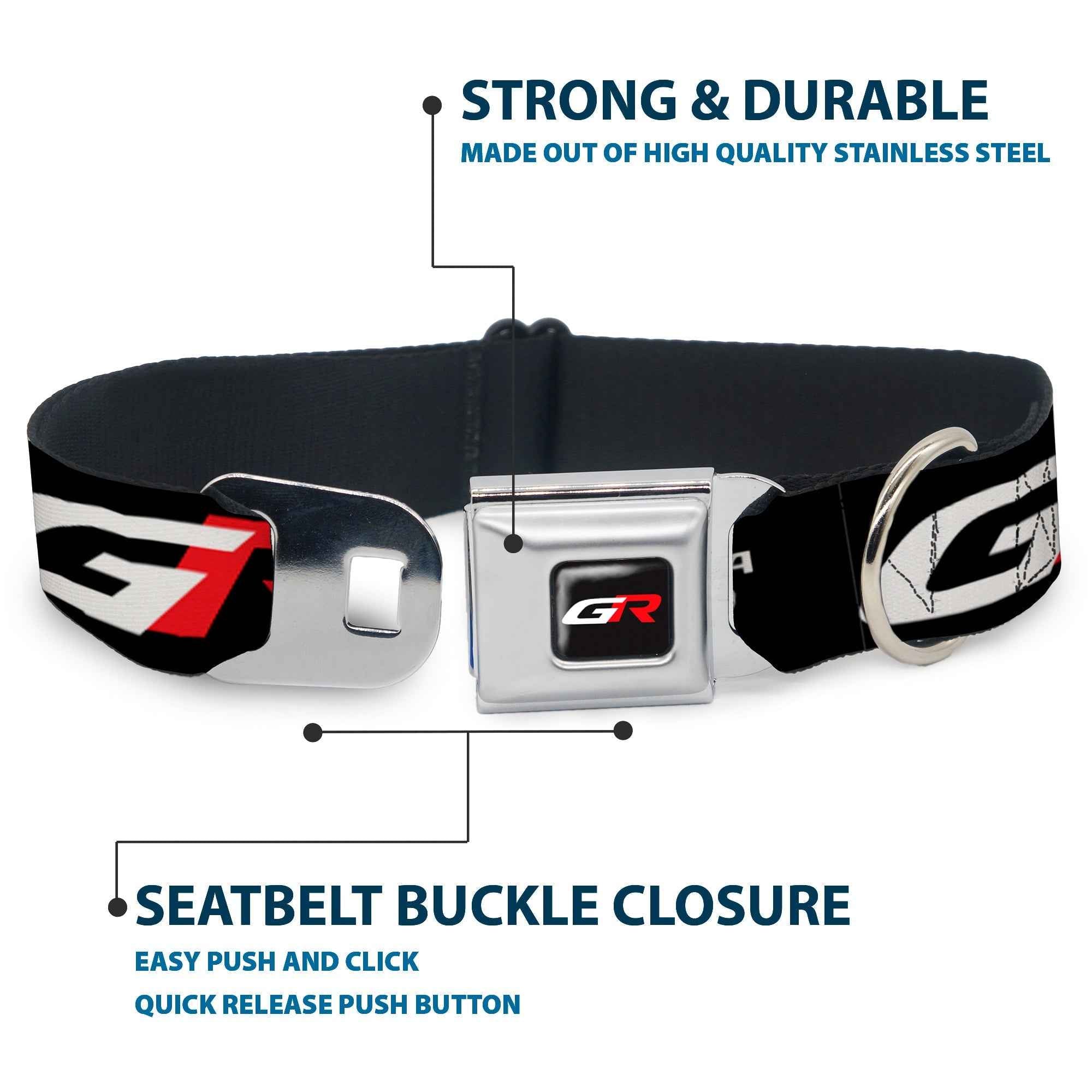 Buckle-Down Toyota Gazoo Racing GR Logo Full Color Black/White Red Seatbelt Buckle Dog Collar - Toyota Gazoo Racing GR Logo and Text Black/White/Red