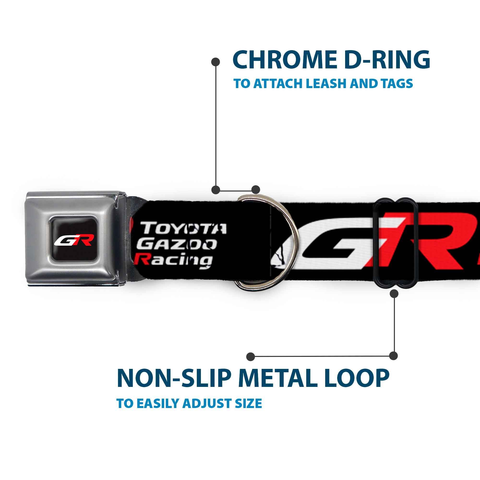 Buckle-Down Toyota Gazoo Racing GR Logo Full Color Black/White Red Seatbelt Buckle Dog Collar - Toyota Gazoo Racing GR Logo and Text Black/White/Red