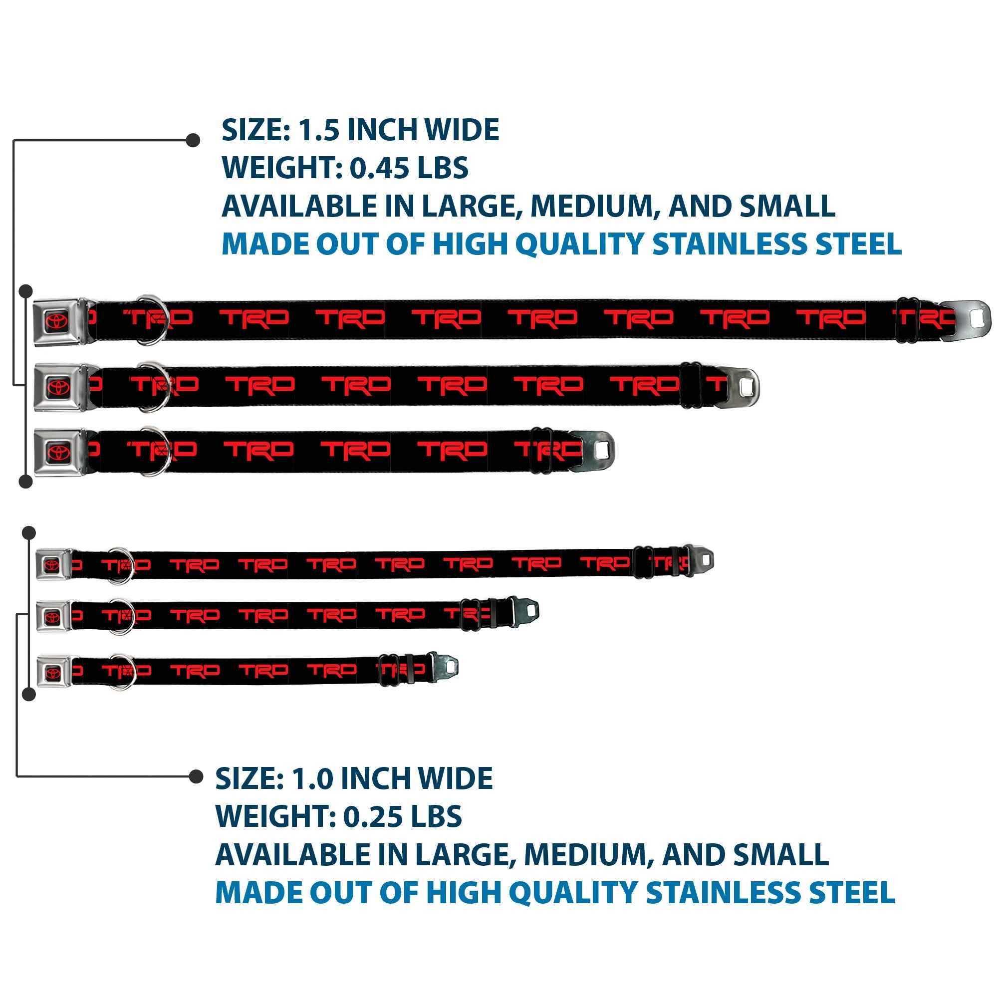 Buckle-Down Toyota Logo Full Color Black/Red Seatbelt Buckle Dog Collar - Toyota Racing Development TRD Logo Black/Red