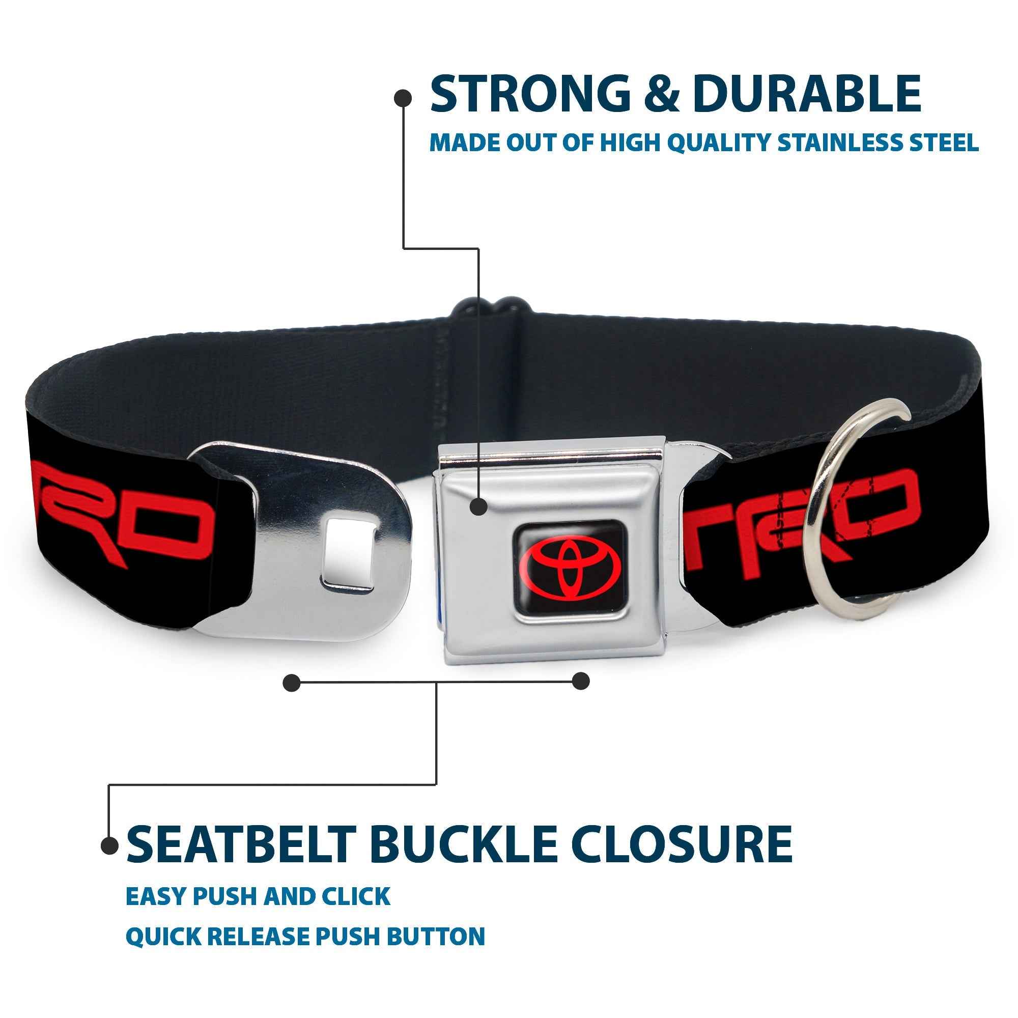 Buckle-Down Toyota Logo Full Color Black/Red Seatbelt Buckle Dog Collar - Toyota Racing Development TRD Logo Black/Red