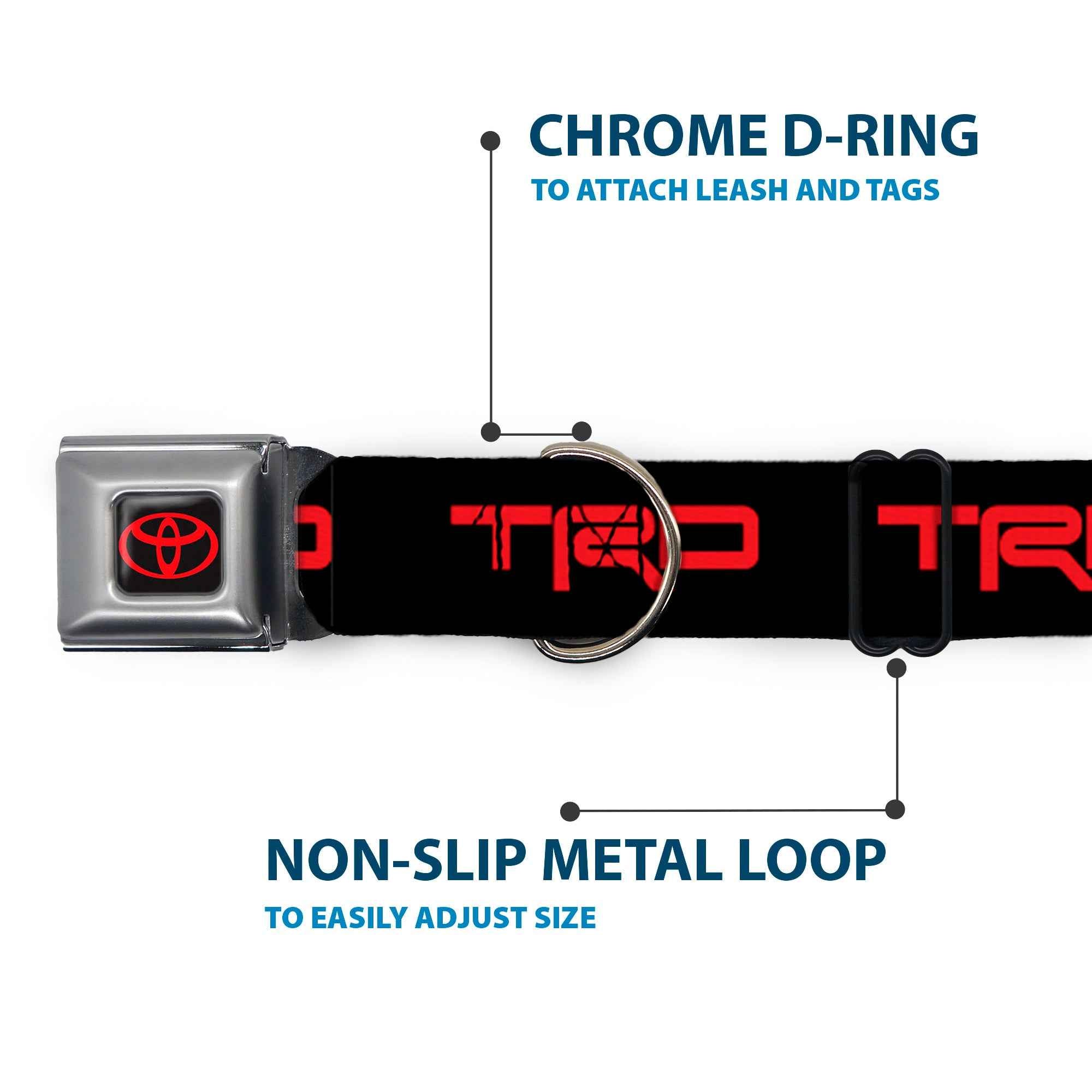 Buckle-Down Toyota Logo Full Color Black/Red Seatbelt Buckle Dog Collar - Toyota Racing Development TRD Logo Black/Red