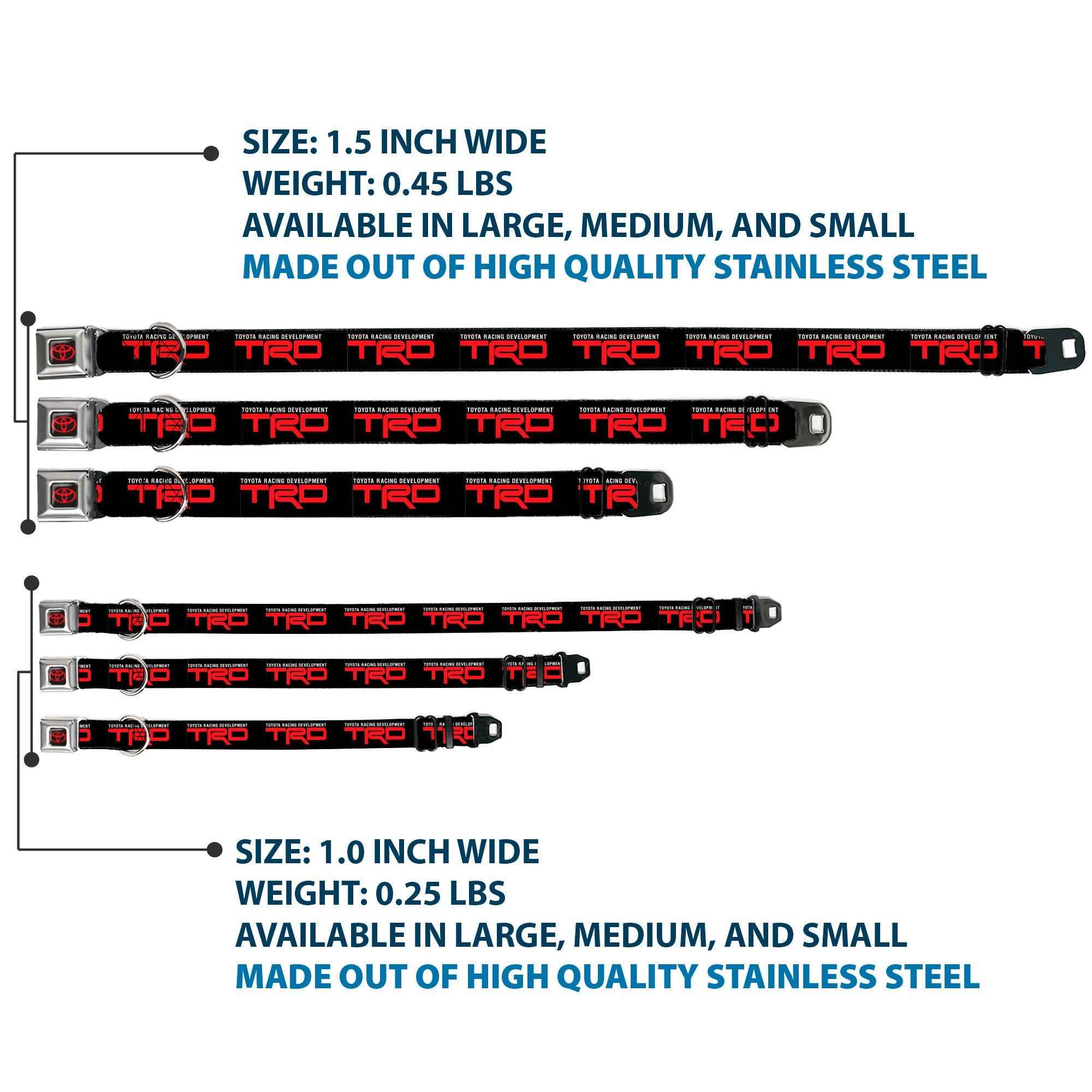 Buckle-Down Toyota Logo Full Color Black/Red Seatbelt Buckle Dog Collar - Toyota Racing Development TRD Logo Black/White/Red