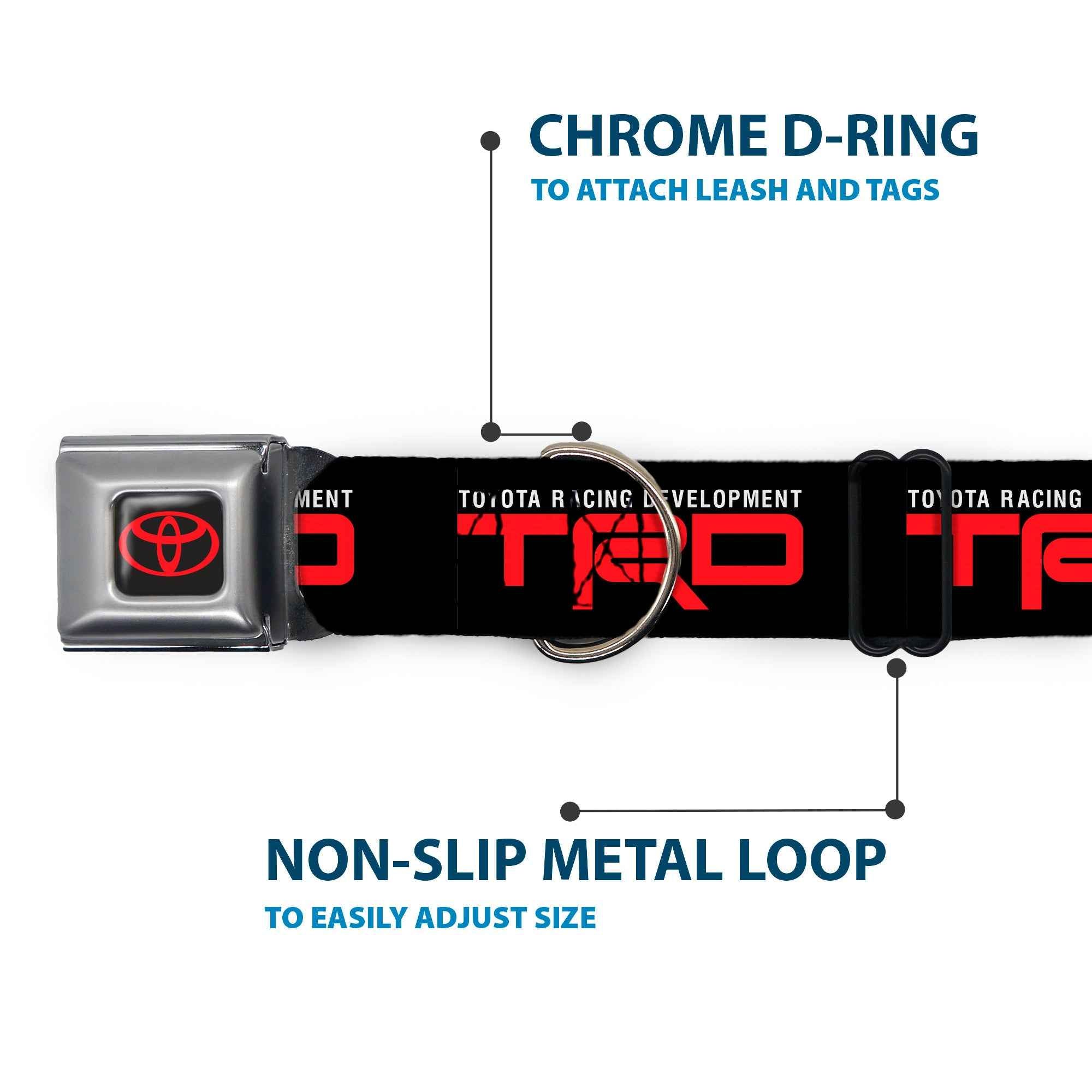 Buckle-Down Toyota Logo Full Color Black/Red Seatbelt Buckle Dog Collar - Toyota Racing Development TRD Logo Black/White/Red