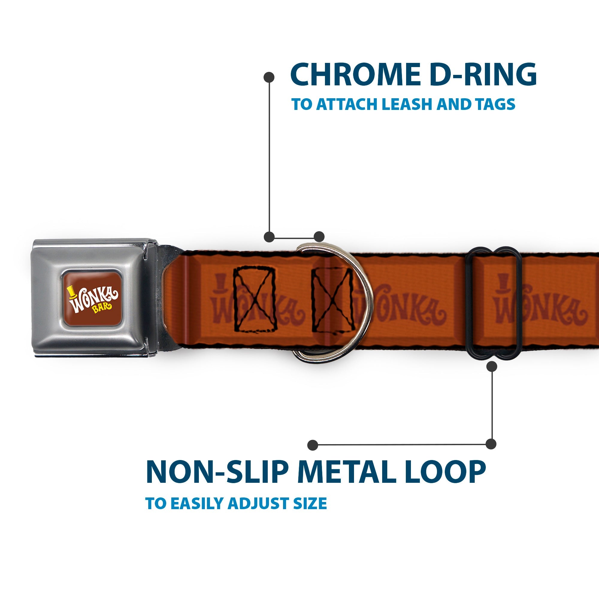 Buckle-Down Willy Wonka and the Chocolate Factory Wonka Bar Logo & Chocolate Bar Browns Seatbelt Buckle Dog Collar