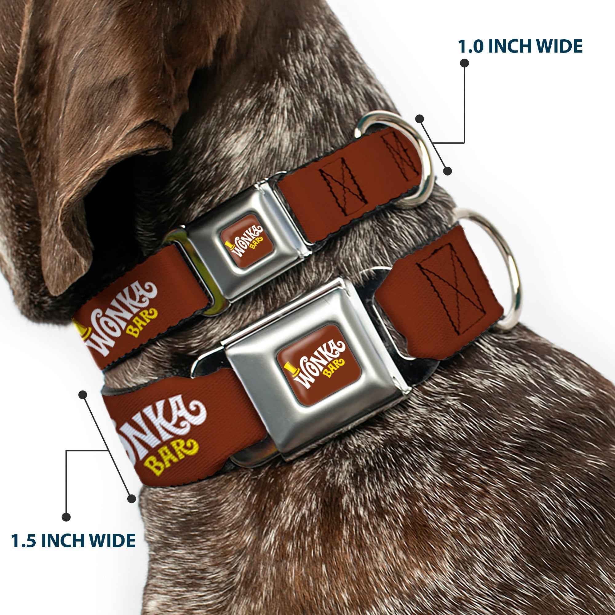 Buckle-Down Willy Wonka and the Chocolate Factory Wonka Bar Logo & Brown/Yellow/White Seatbelt Buckle Dog Collar