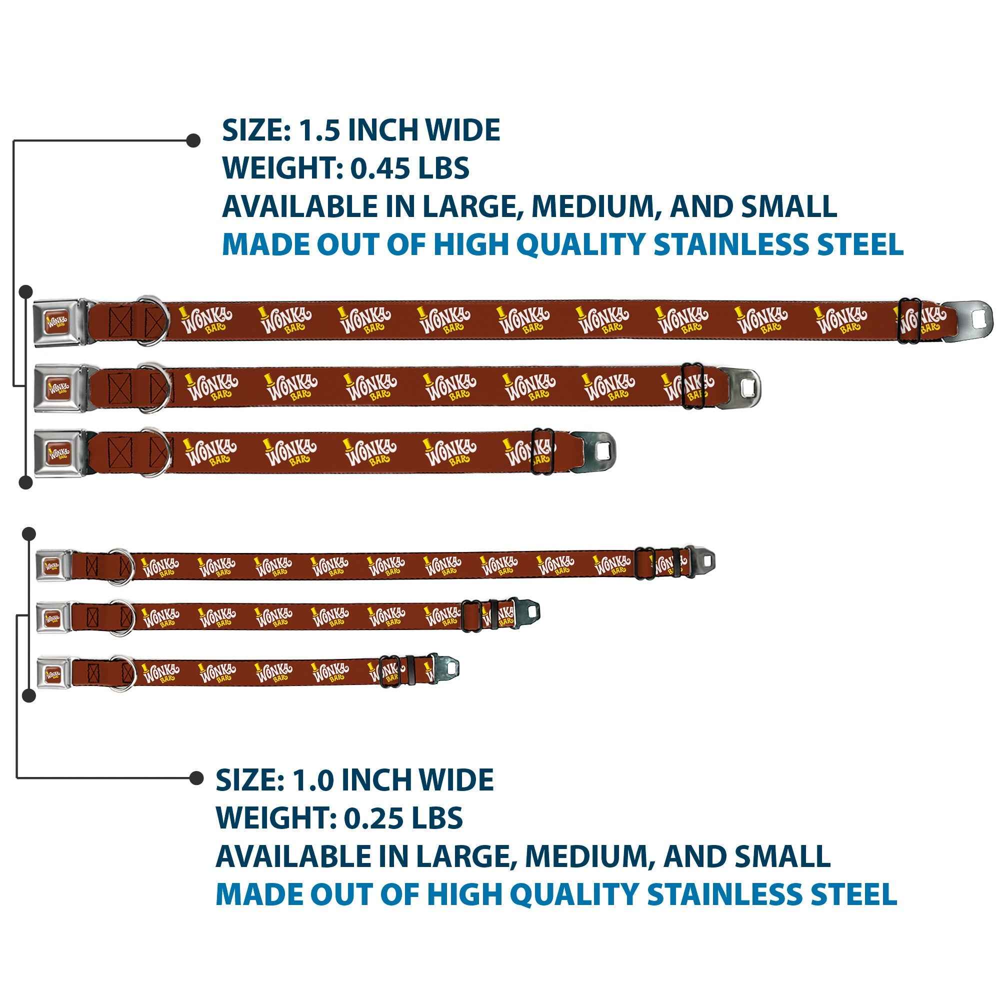 Buckle-Down Willy Wonka and the Chocolate Factory Wonka Bar Logo & Brown/Yellow/White Seatbelt Buckle Dog Collar
