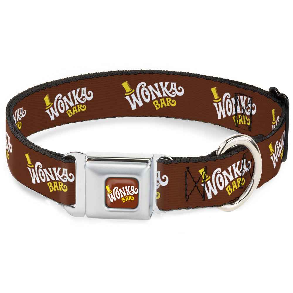 Buckle-Down Willy Wonka and the Chocolate Factory Wonka Bar Logo & Brown/Yellow/White Seatbelt Buckle Dog Collar