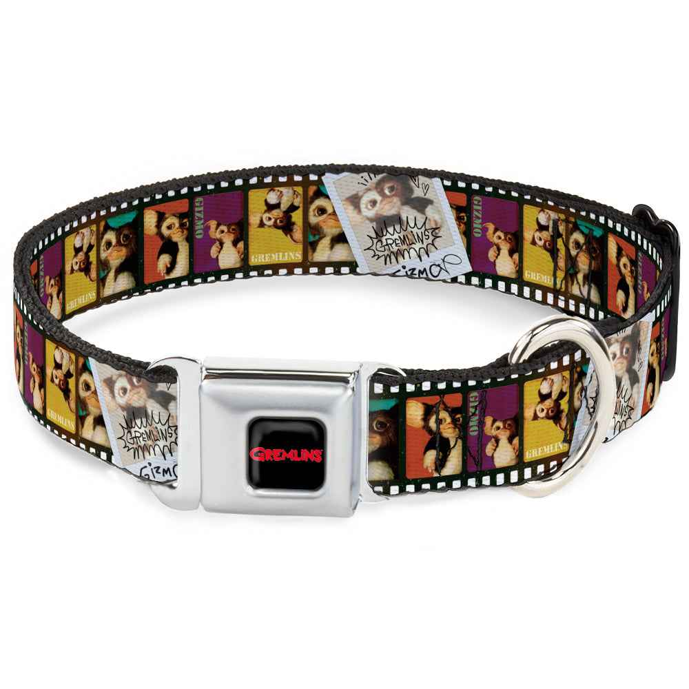 Buckle-Down Gremlins Text Logo Full Color Black/Red Seatbelt Buckle Dog Collar - Gremlins Gizmo Filmstrip Poses Multicolor