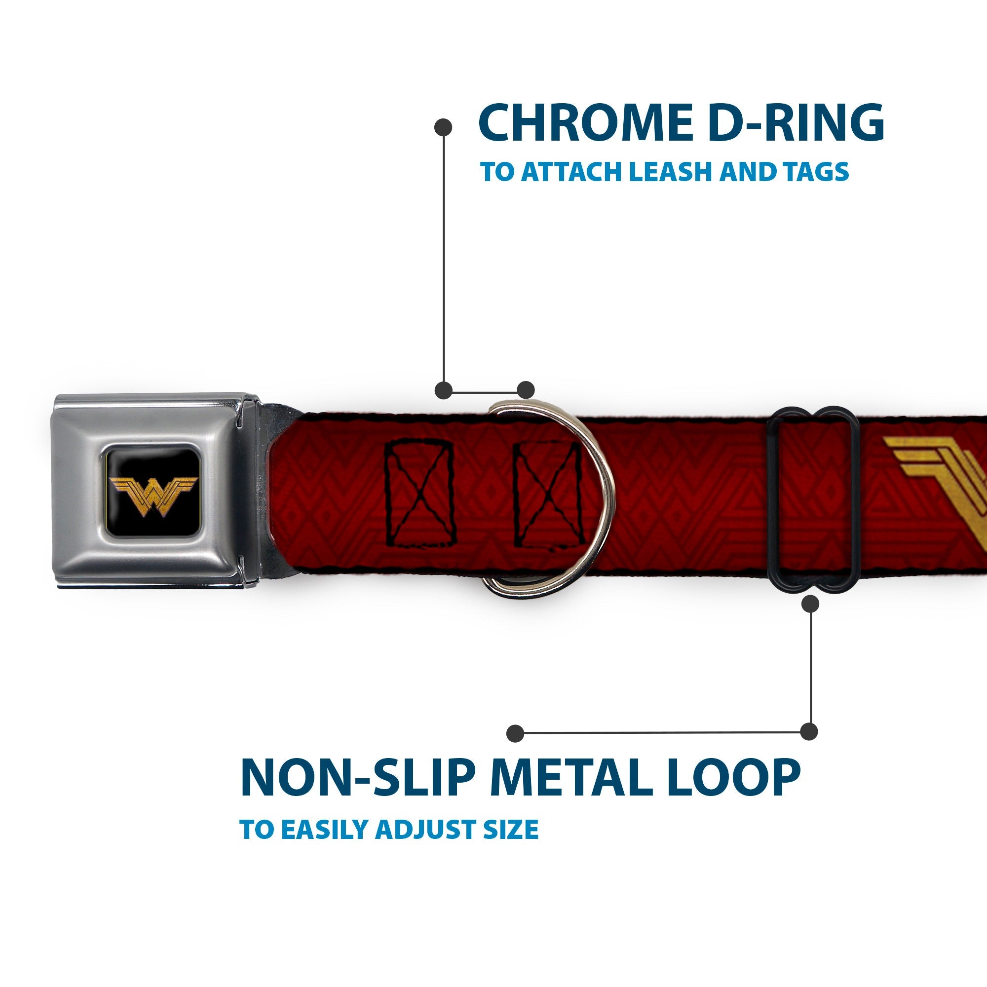 Wonder Woman 2017 Icon Full Color Black/Gold Seatbelt Buckle Collar - Wonder Woman 2017 Icon Reds/Golds