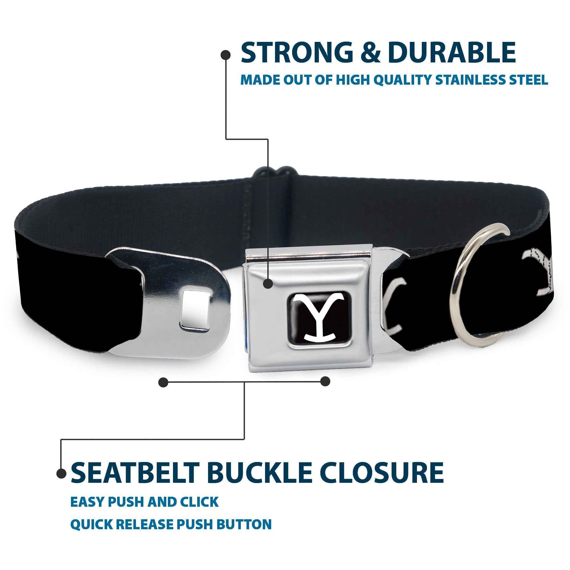 Buckle-Down Yellowstone Y Logo Full Color Black/White Seatbelt Buckle Dog Collar - Yellowstone Y Logo Black/White