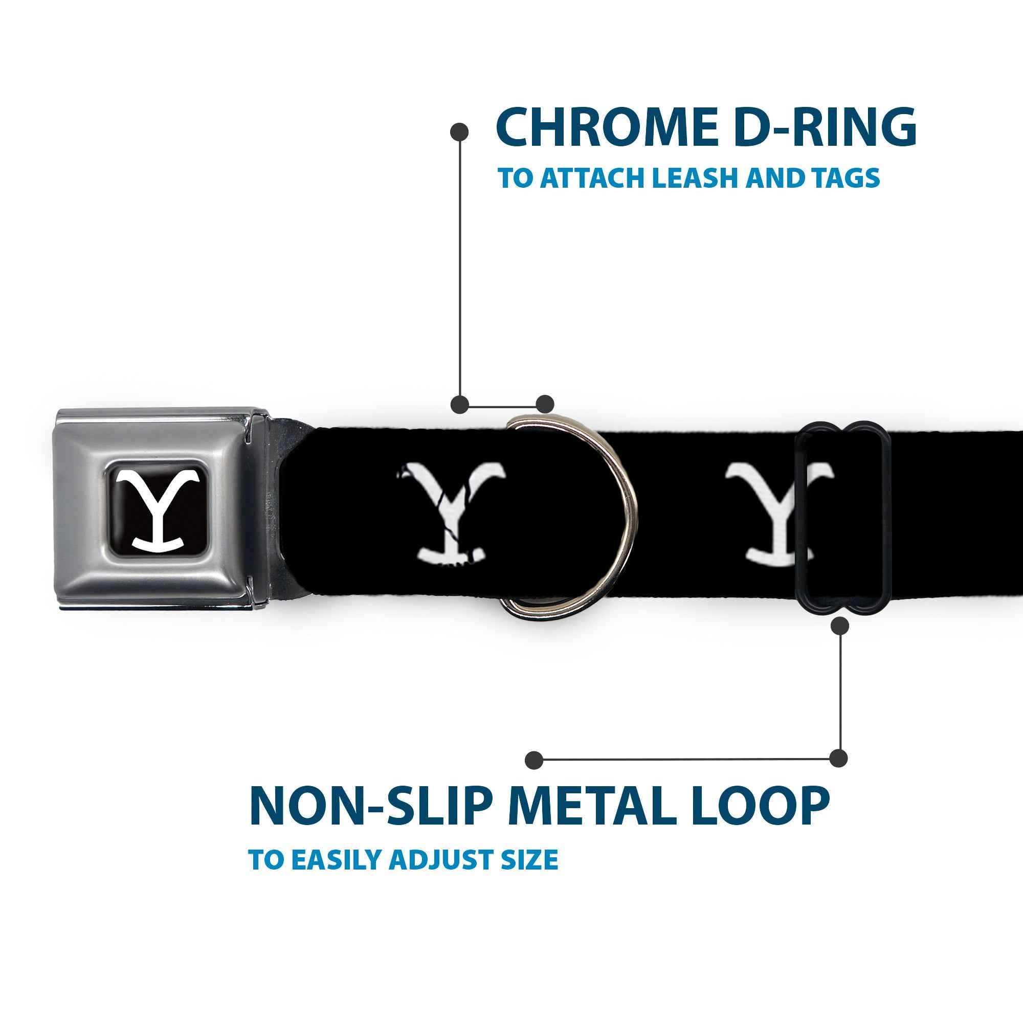 Buckle-Down Yellowstone Y Logo Full Color Black/White Seatbelt Buckle Dog Collar - Yellowstone Y Logo Black/White