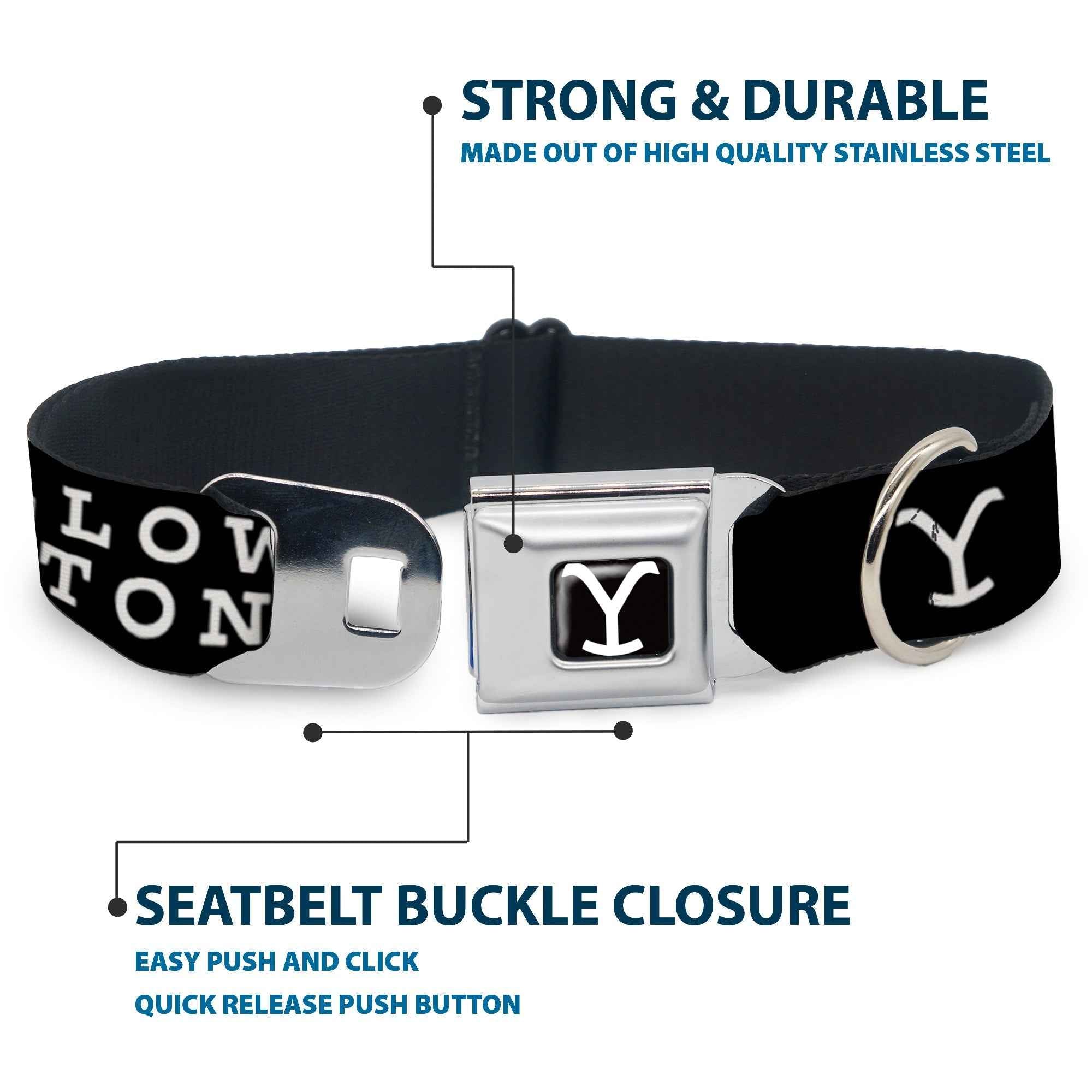 Buckle-Down Yellowstone Y Logo Full Color Black/White Seatbelt Buckle Dog Collar - Yellowstone Dutton Ranch and Logo Black/White