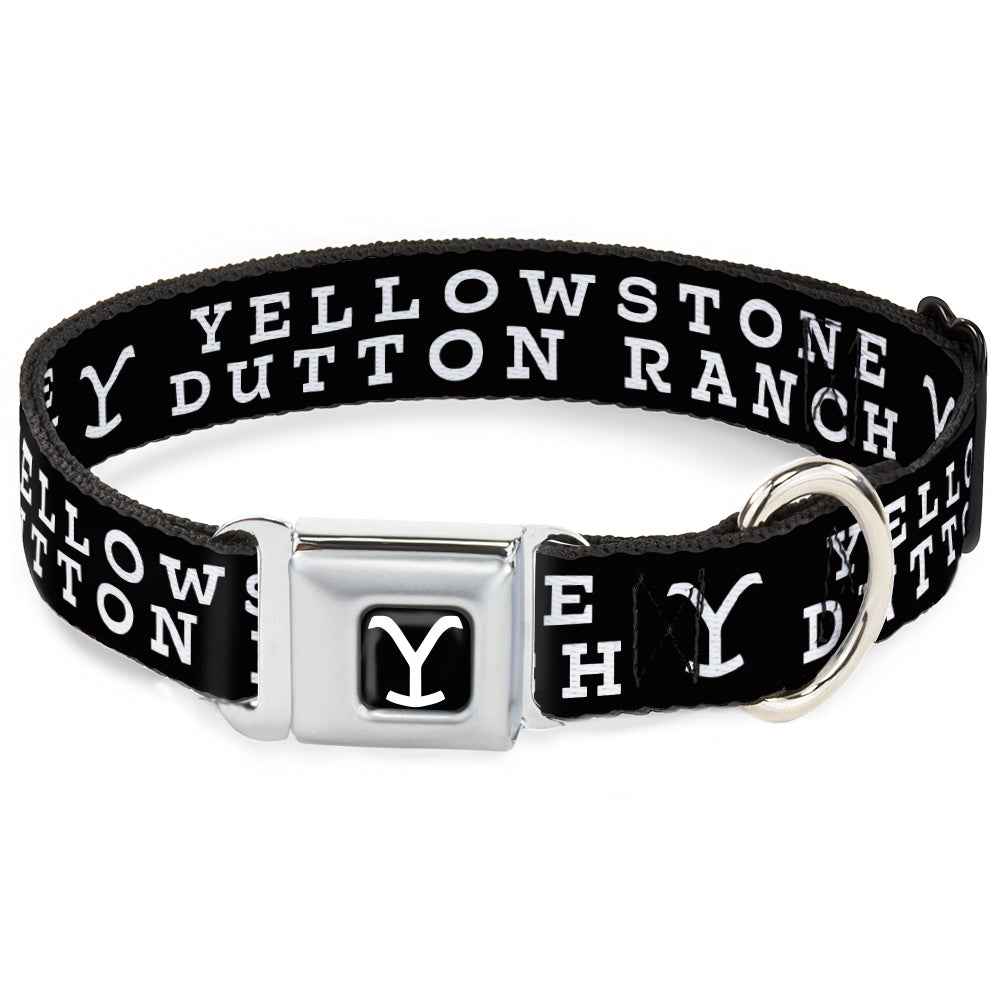 Buckle-Down Yellowstone Y Logo Full Color Black/White Seatbelt Buckle Dog Collar - Yellowstone Dutton Ranch and Logo Black/White