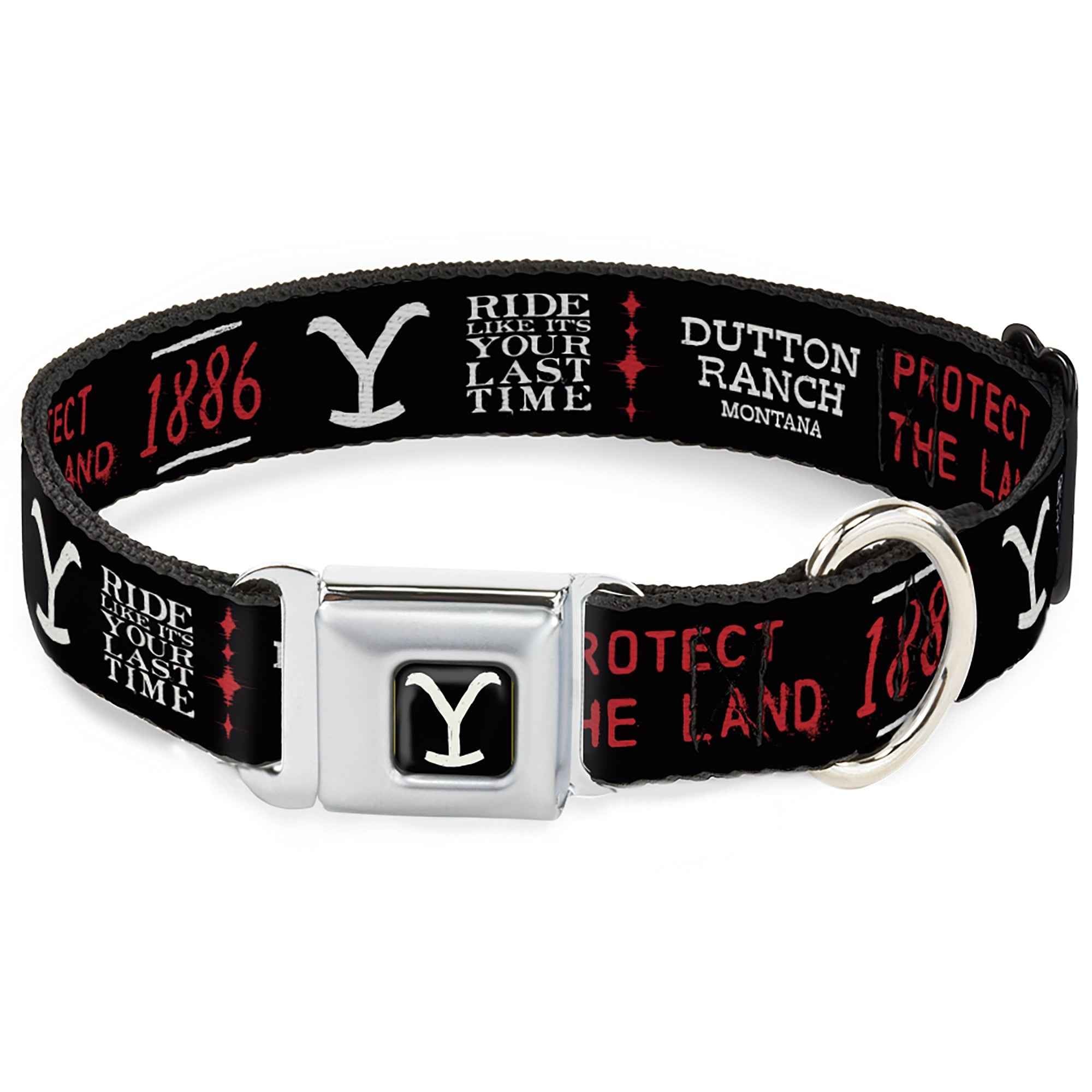 Buckle-Down Yellowstone Y Logo Full Color Black/White Seatbelt Buckle Dog Collar - Yellowstone Dutton Ranch 1886 Icons Black/White/Red