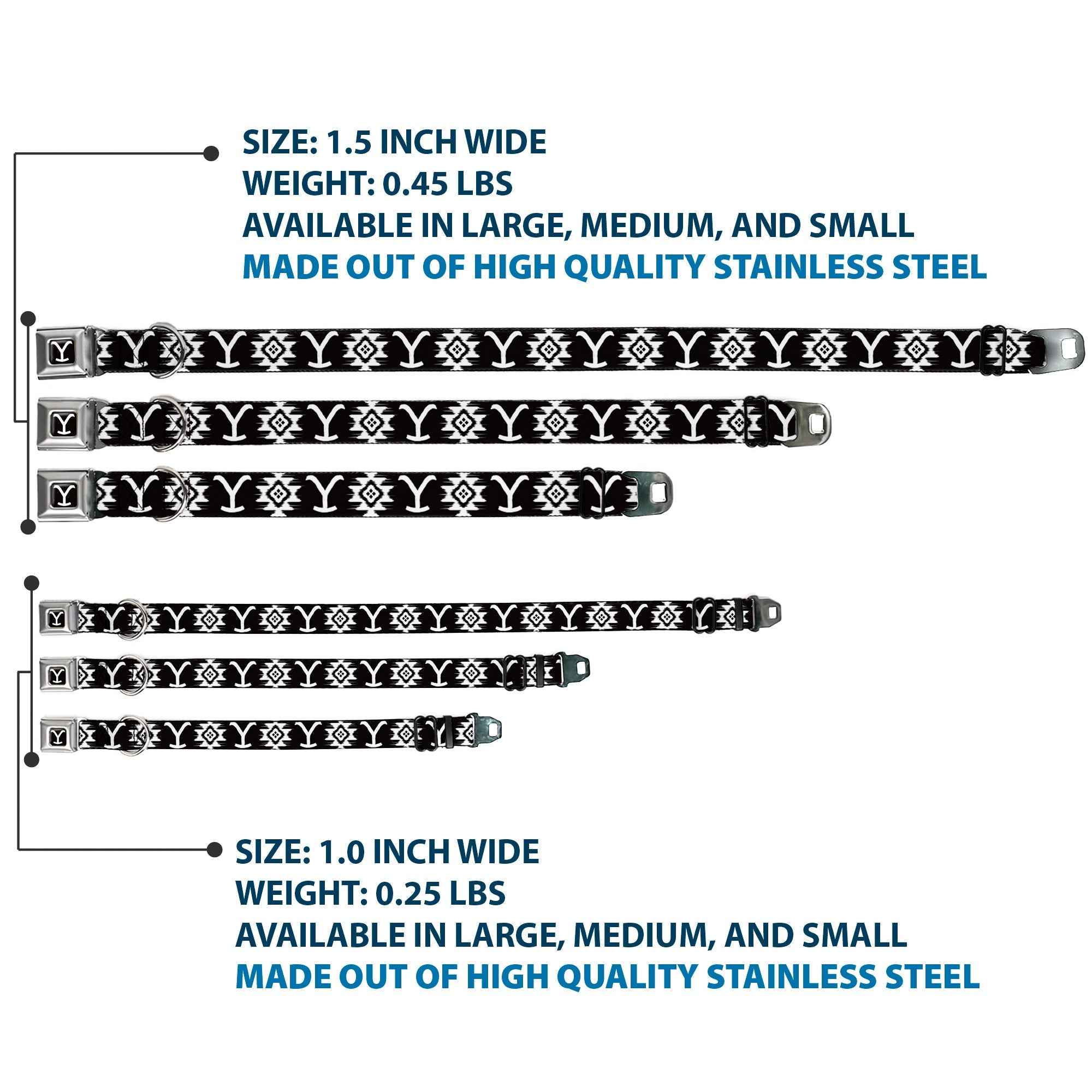 Buckle-Down Yellowstone Y Logo Full Color Black/White Seatbelt Buckle Dog Collar - Yellowstone Dutton Ranch and Native American Icons Black/White