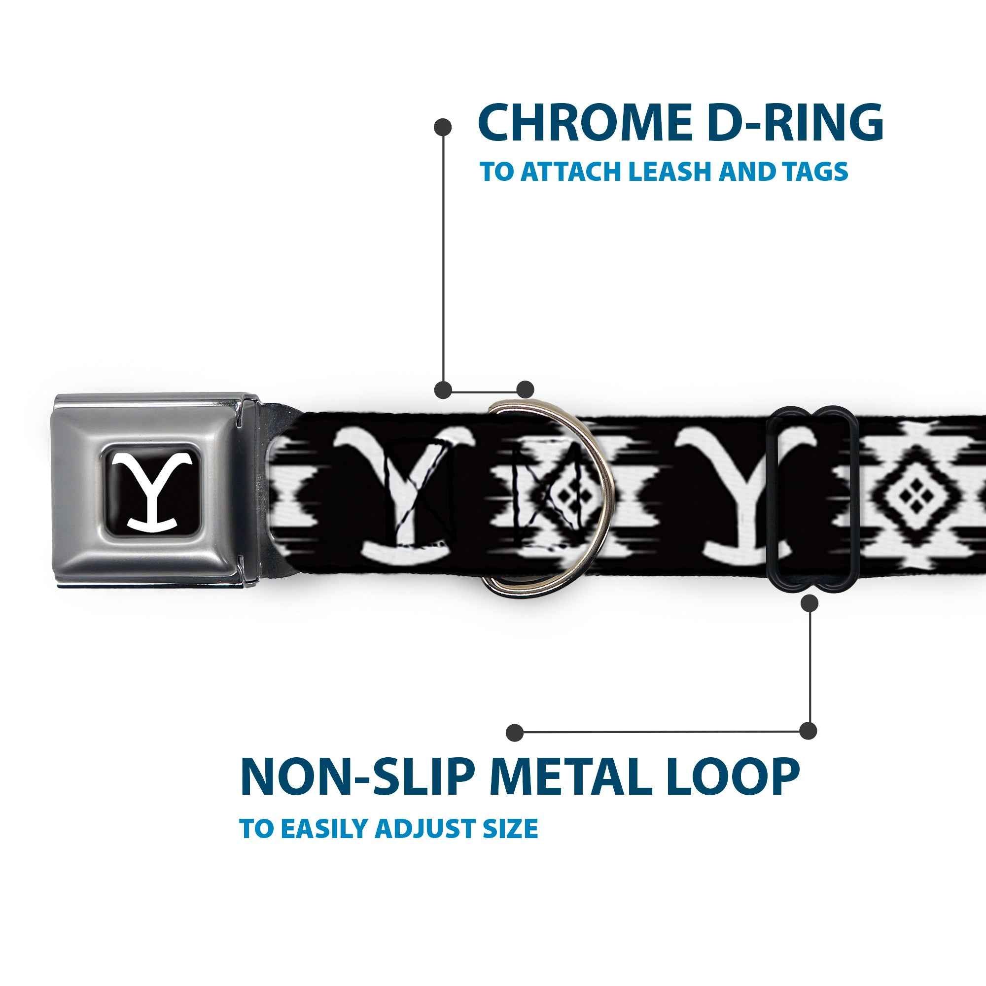 Buckle-Down Yellowstone Y Logo Full Color Black/White Seatbelt Buckle Dog Collar - Yellowstone Dutton Ranch and Native American Icons Black/White