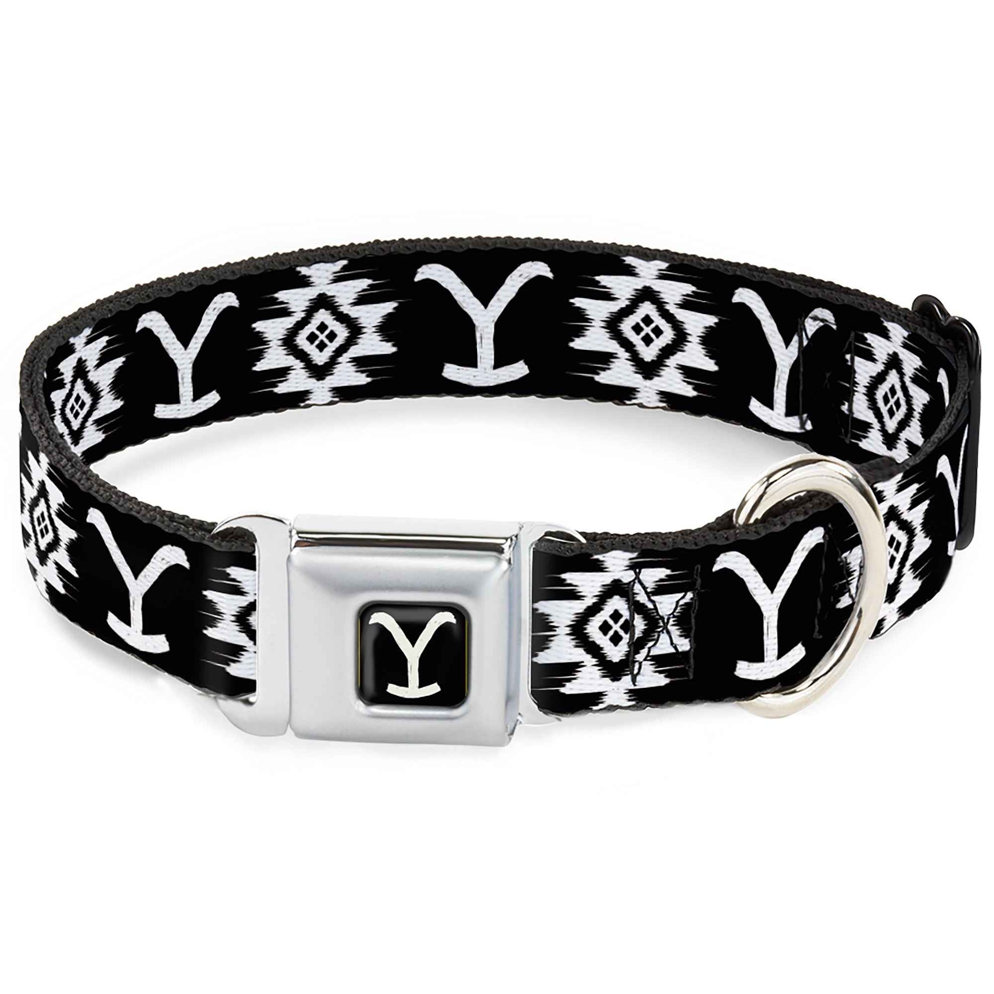 Buckle-Down Yellowstone Y Logo Full Color Black/White Seatbelt Buckle Dog Collar - Yellowstone Dutton Ranch and Native American Icons Black/White