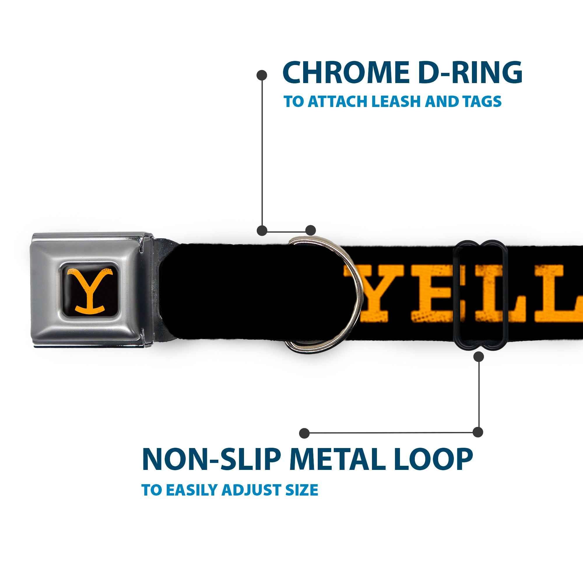 Buckle-Down Yellowstone Y Logo Full Color Black/Orange Seatbelt Buckle Dog Collar - Yellowstone Text and Y Logo Weathered Black/Orange