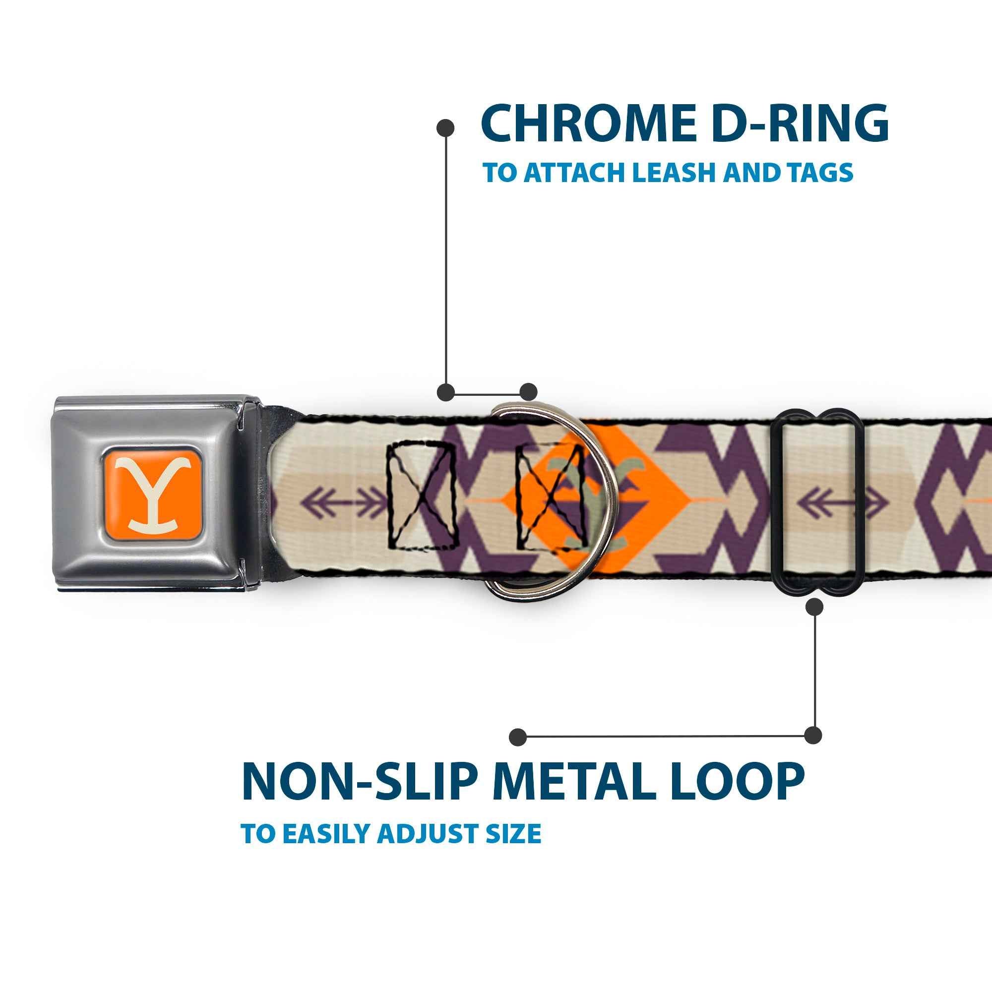 Buckle-Down Yellowstone Y Logo Weathered Orange/Beige & Native American Tribal Tans/Blue/Orange Seatbelt Buckle Dog Collar