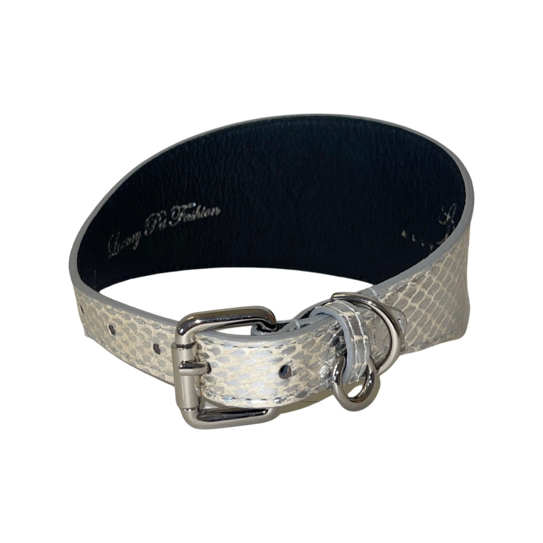 Allysa Payne Silver Snake 3-Inch Wide Style Dog Collar With Silver Hardware