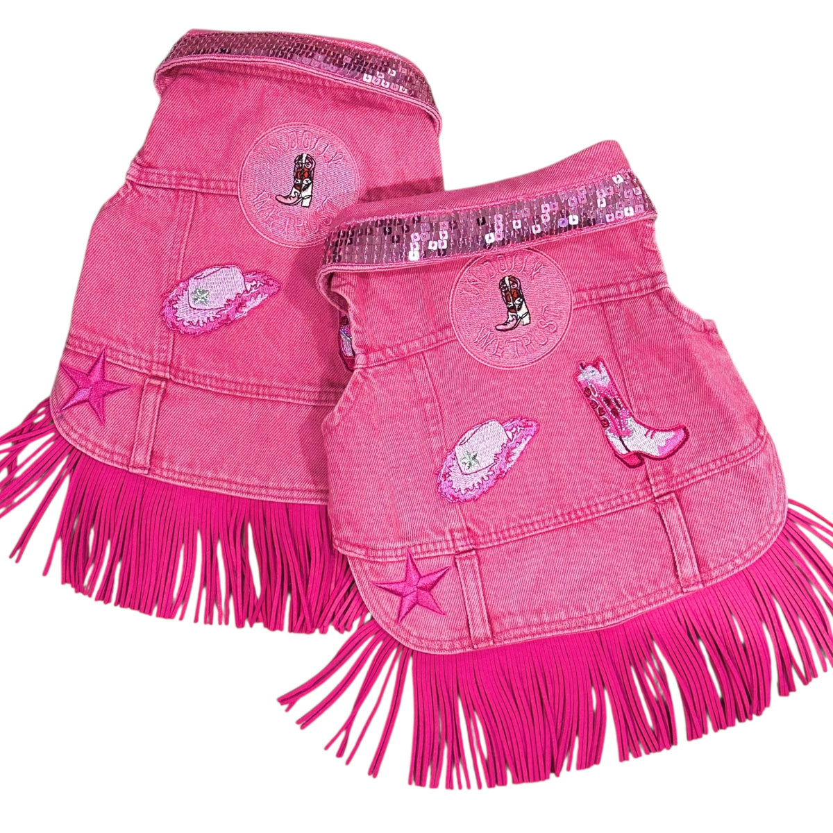 Heads or Tails Pup Pink Dolly Denim Dog Vest