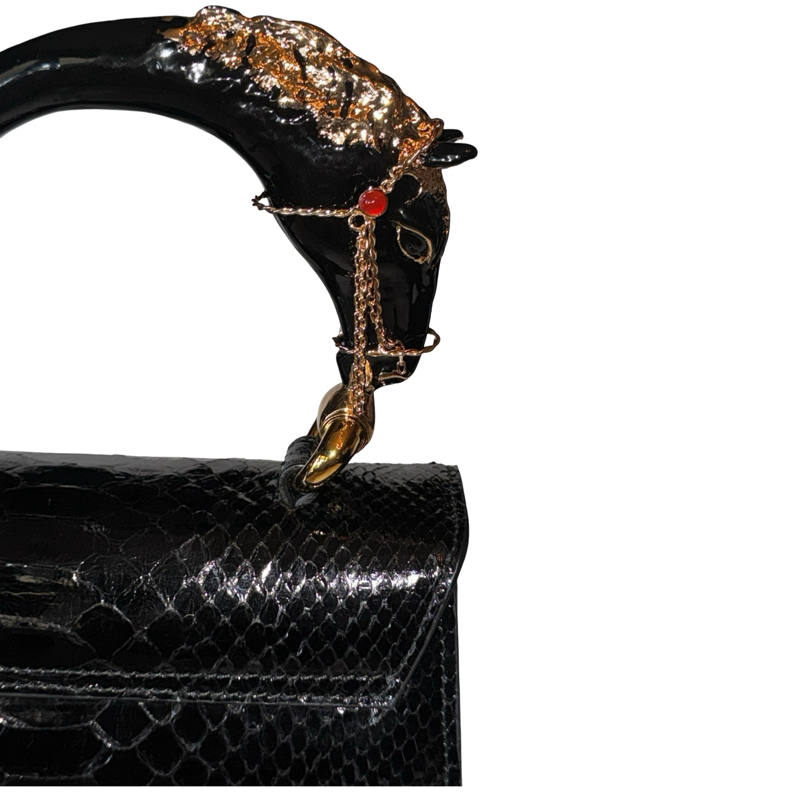 Allysa Payne Devon Horse Handle Handbag Authentic Black Python