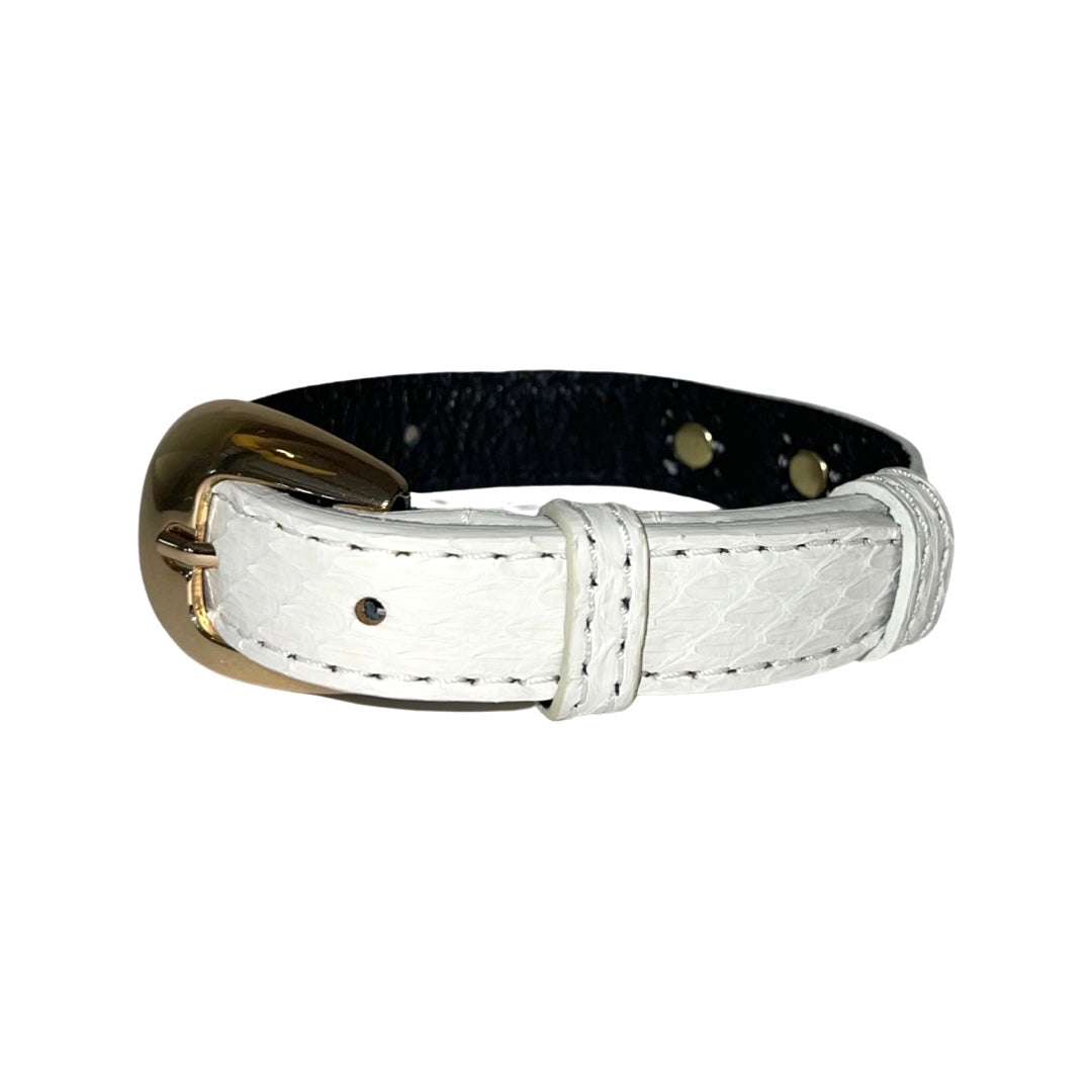 XS/S 7”-14”  Matte White Custom Snake Collar/Custom Gold Oval Italian Hardware