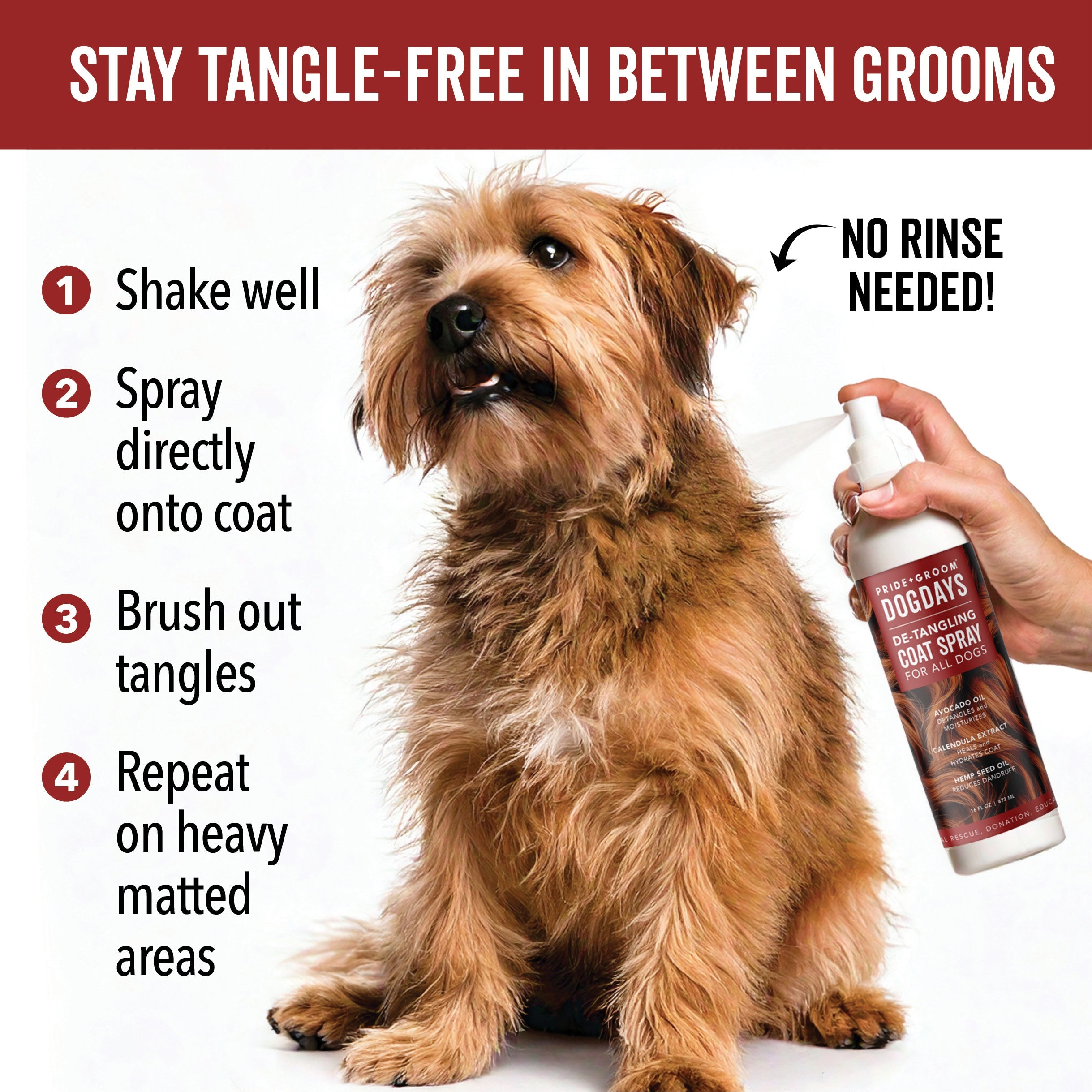 DOGDAYS Leave-In Detangling Spray - Hydrating, Frizz-Control Formula for All Coat Types