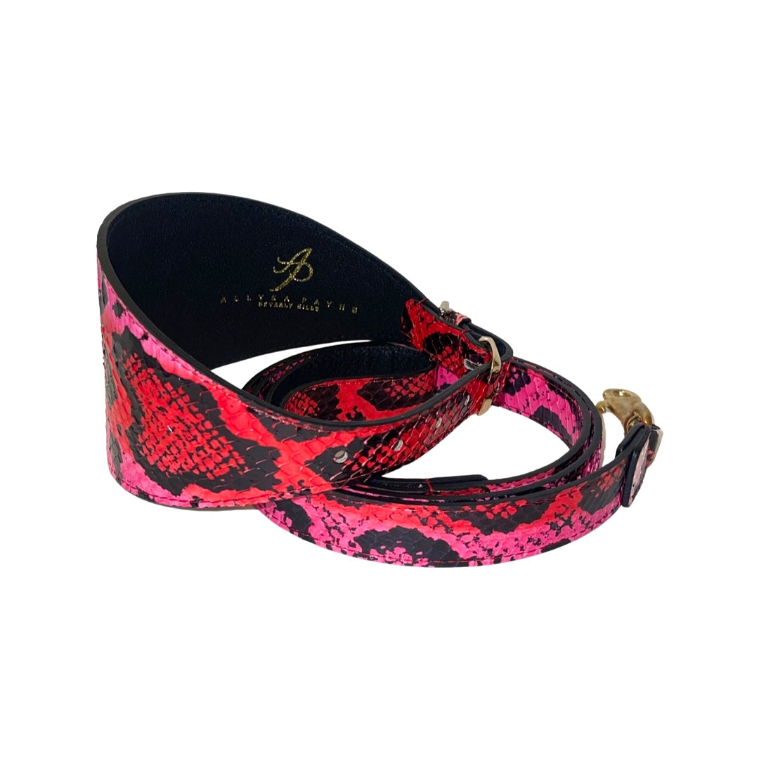 Fuchsia/Light Pink/Red & Black Custom Snake 4" Wide Style Collar & Leash Set