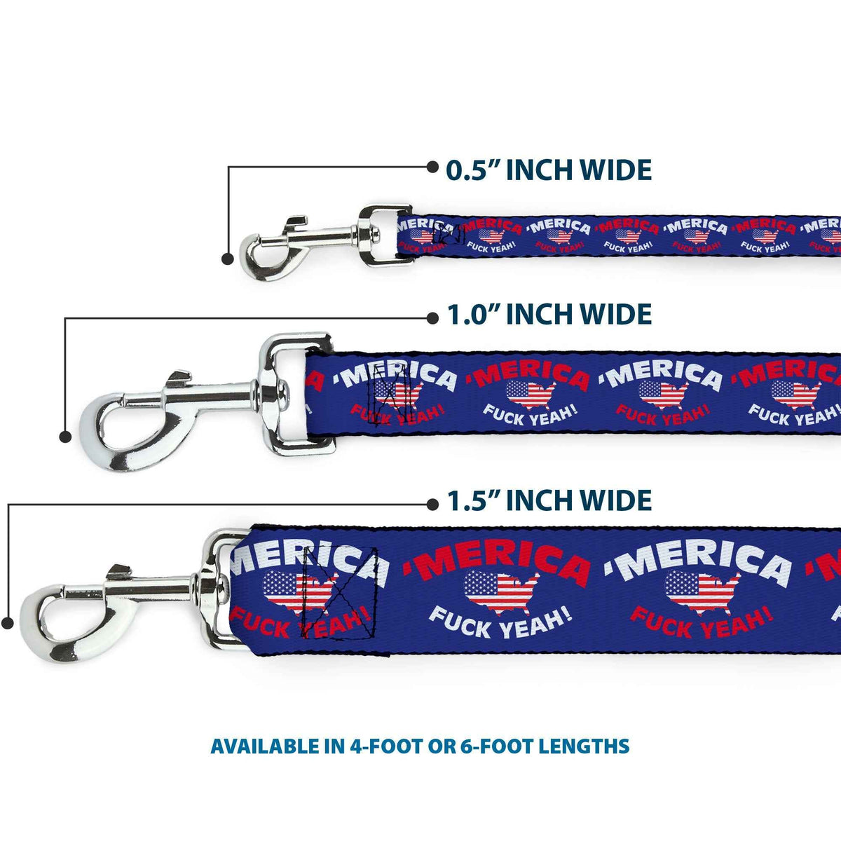 Dog Leash - MERICA FUCK YEAH!/USA Silhouette Blue/White/Red/US Flag