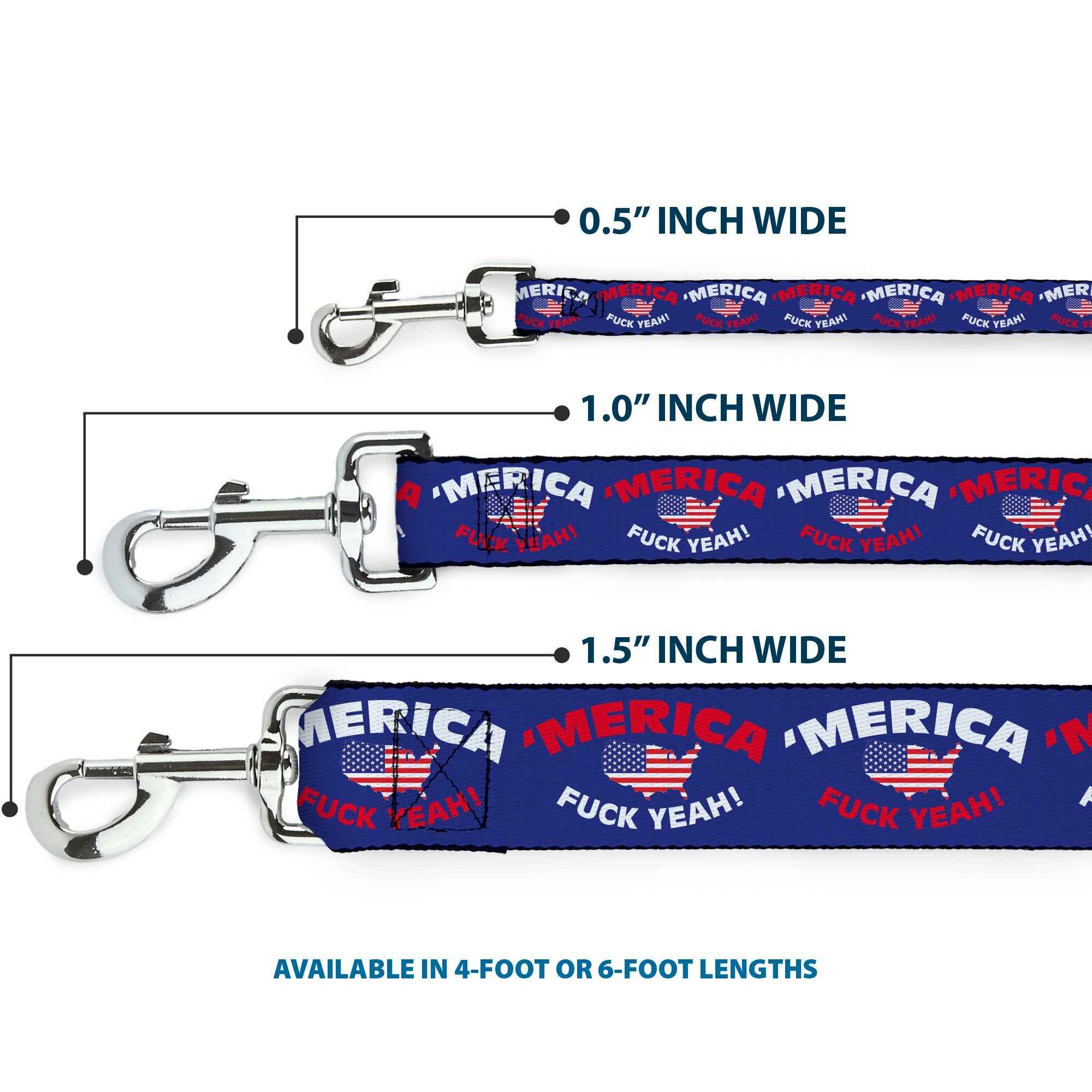 Dog Leash - 'MERICA FUCK YEAH!/USA Silhouette Blue/White/Red/US Flag