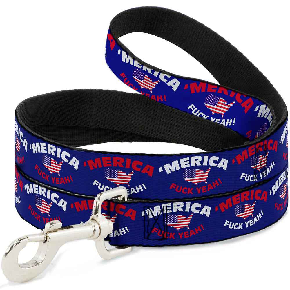 Dog Leash - MERICA FUCK YEAH!/USA Silhouette Blue/White/Red/US Flag