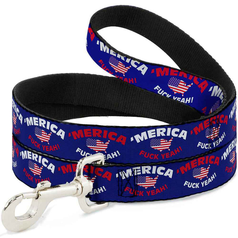 Dog Leash - MERICA FUCK YEAH!/USA Silhouette Blue/White/Red/US Flag