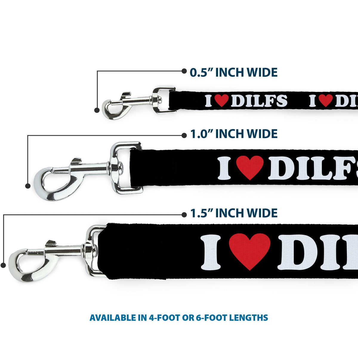 Dog Leash - I "HEART" DILFS Black/White/Red - HT Animal Supply