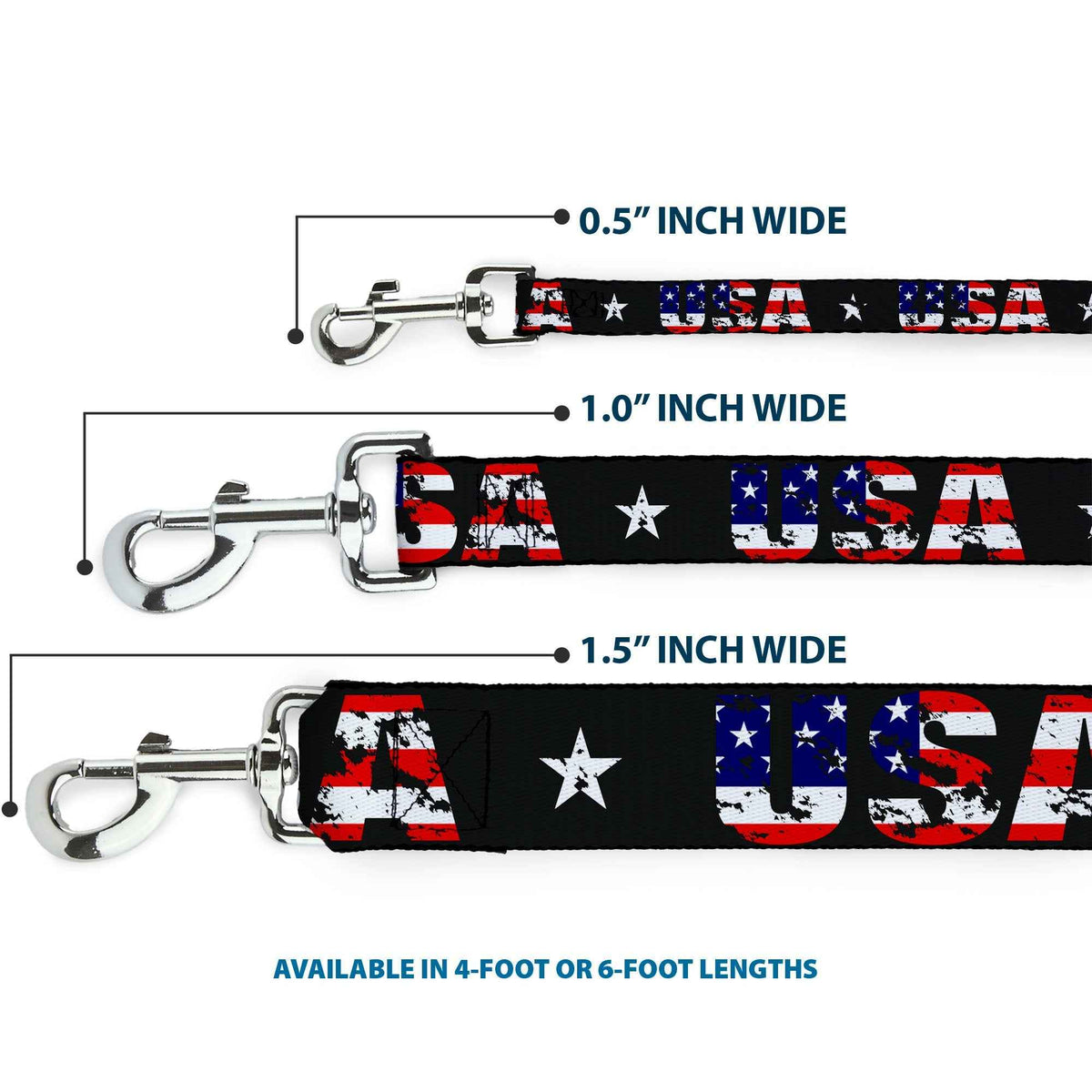 Dog Leash - USA w/Star Black/US Flags