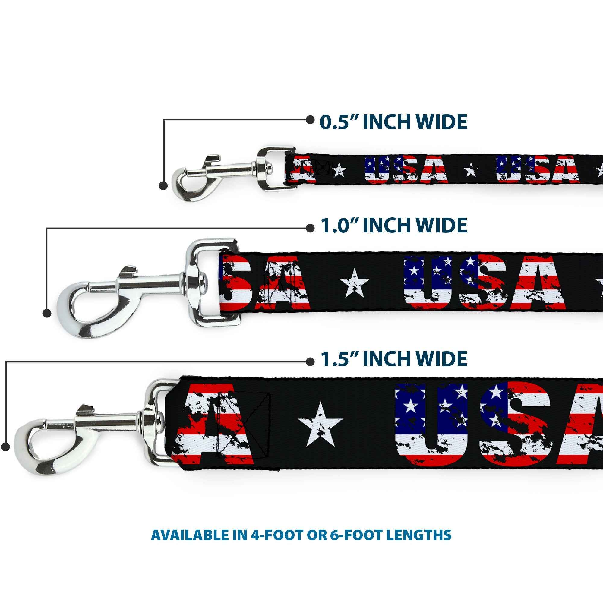 Dog Leash - USA w/Star Black/US Flags