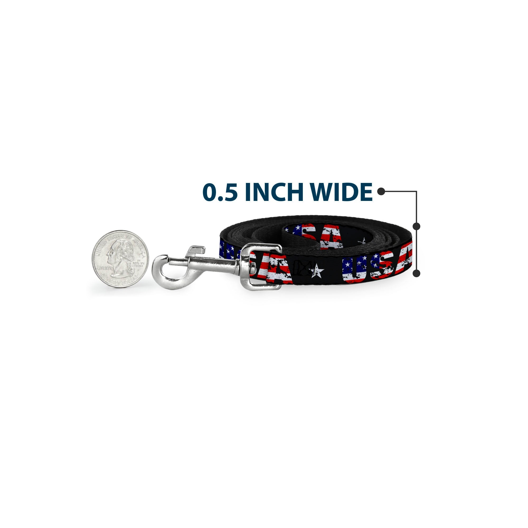 Dog Leash - USA w/Star Black/US Flags