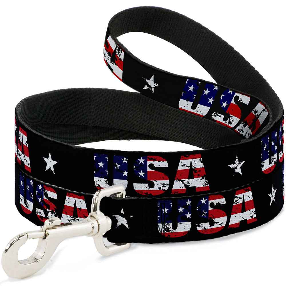 Dog Leash - USA w/Star Black/US Flags