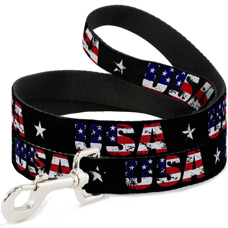 Dog Leash - USA w/Star Black/US Flags