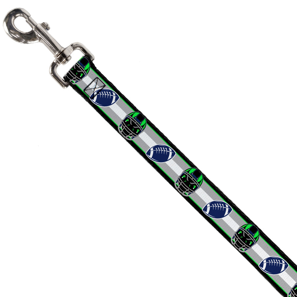 Dog Leash - Football/Helmet Stripe2 Black/Neon Green/Silver/White/Blue - HT Animal Supply
