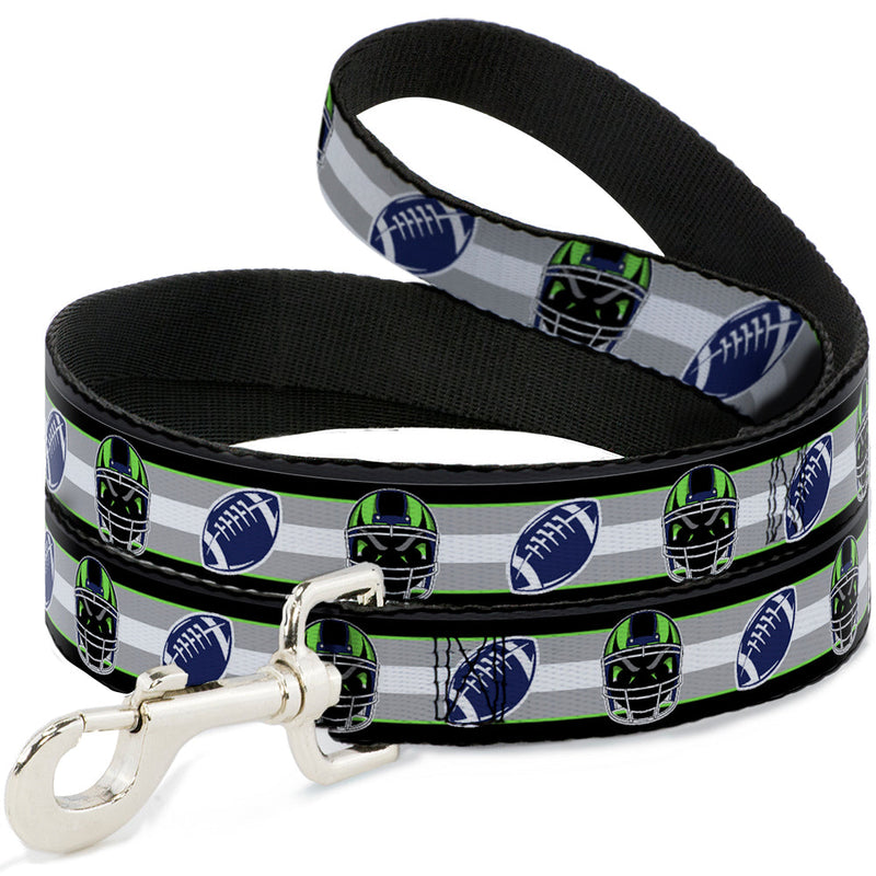 Dog Leash - Football/Helmet Stripe2 Black/Neon Green/Silver/White/Blue - HT Animal Supply